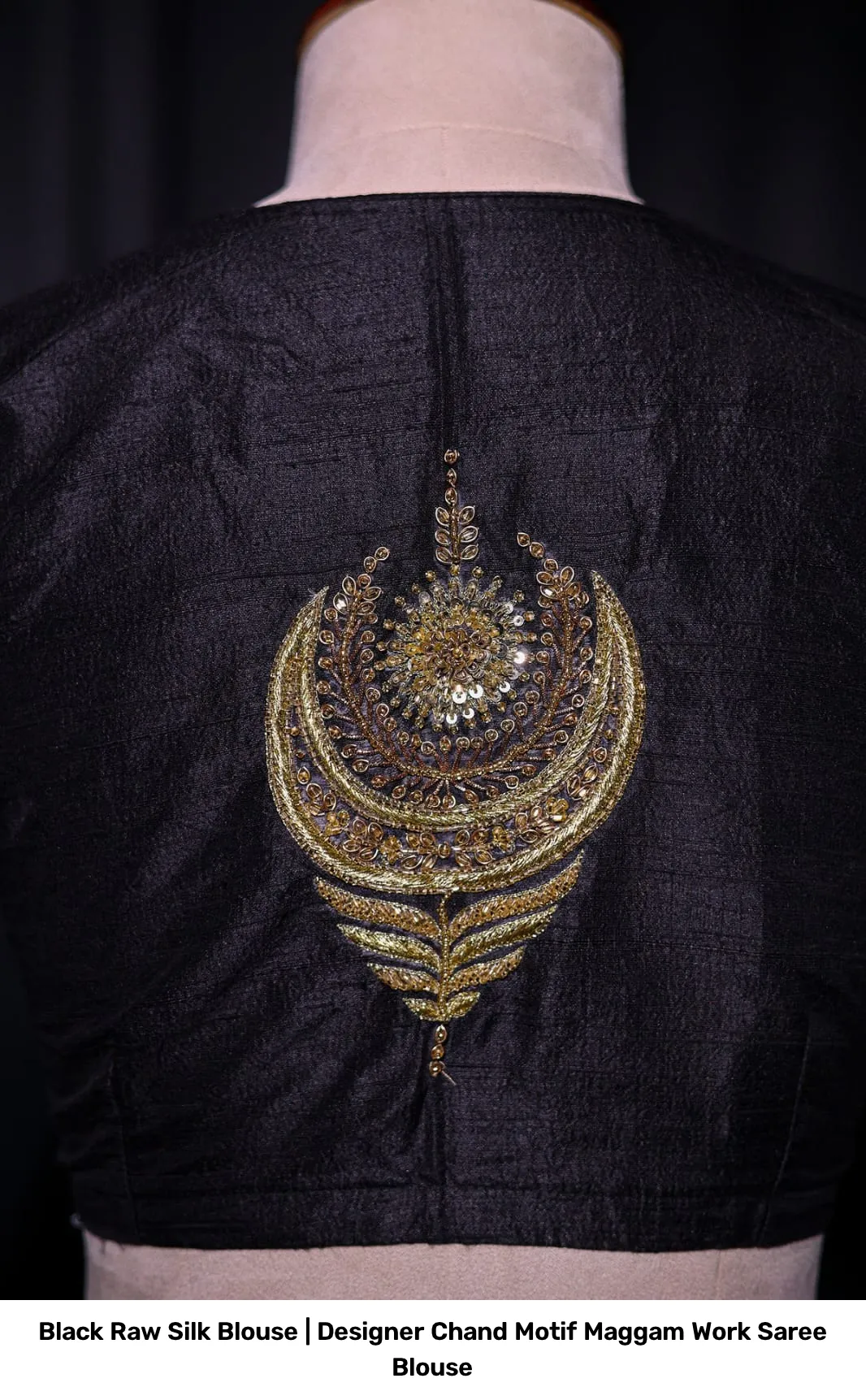 Black Raw Silk Blouse | Designer Chand Motif Maggam Work Saree Blouse 2