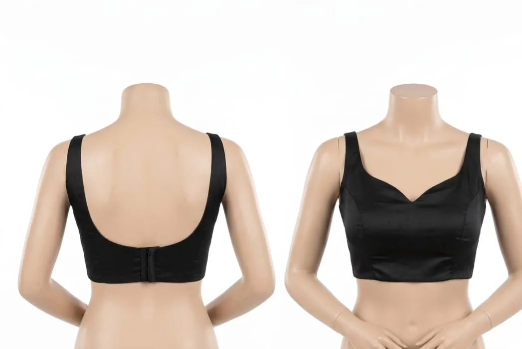 Black Sweetheart Neck Saree Blouse | Wide Strap Scoop Back Designer Blouse