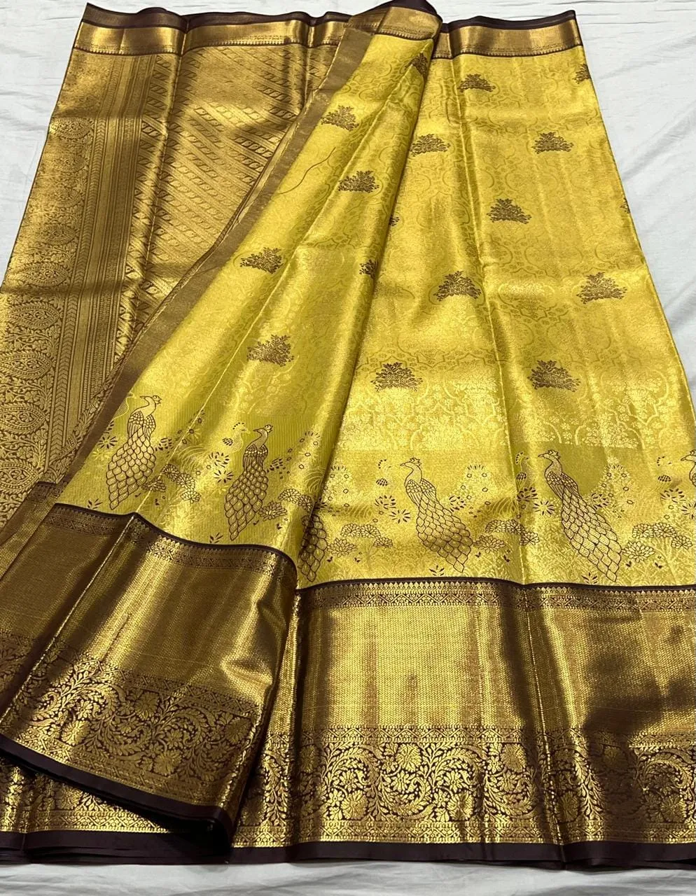 Bridal Semi Kanchipuram Tissue Silk Saree | Rich Contrast Zari Pallu & Floral Weave