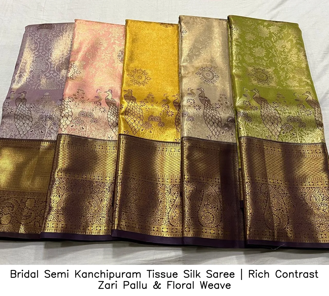 Bridal Semi Kanchipuram Tissue Silk Saree | Rich Contrast Zari Pallu & Floral Weave 7
