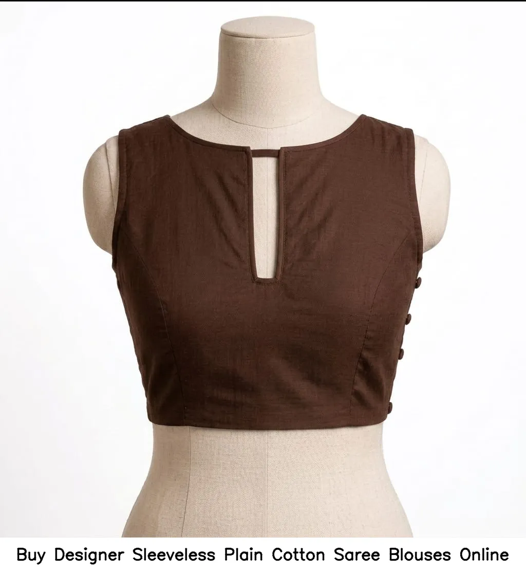 Buy Designer Sleeveless Plain Cotton Saree Blouses Online 2