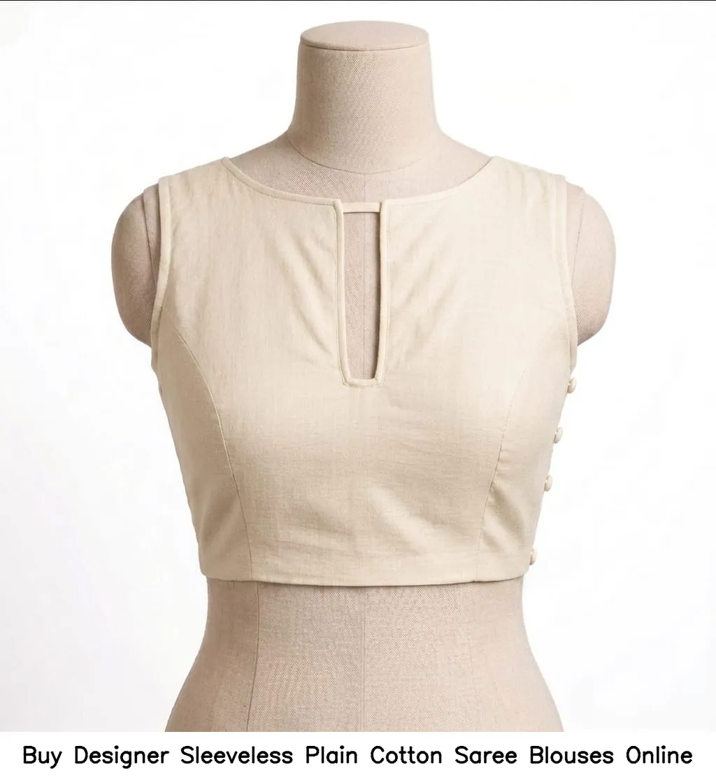 Buy Designer Sleeveless Plain Cotton Saree Blouses Online 4