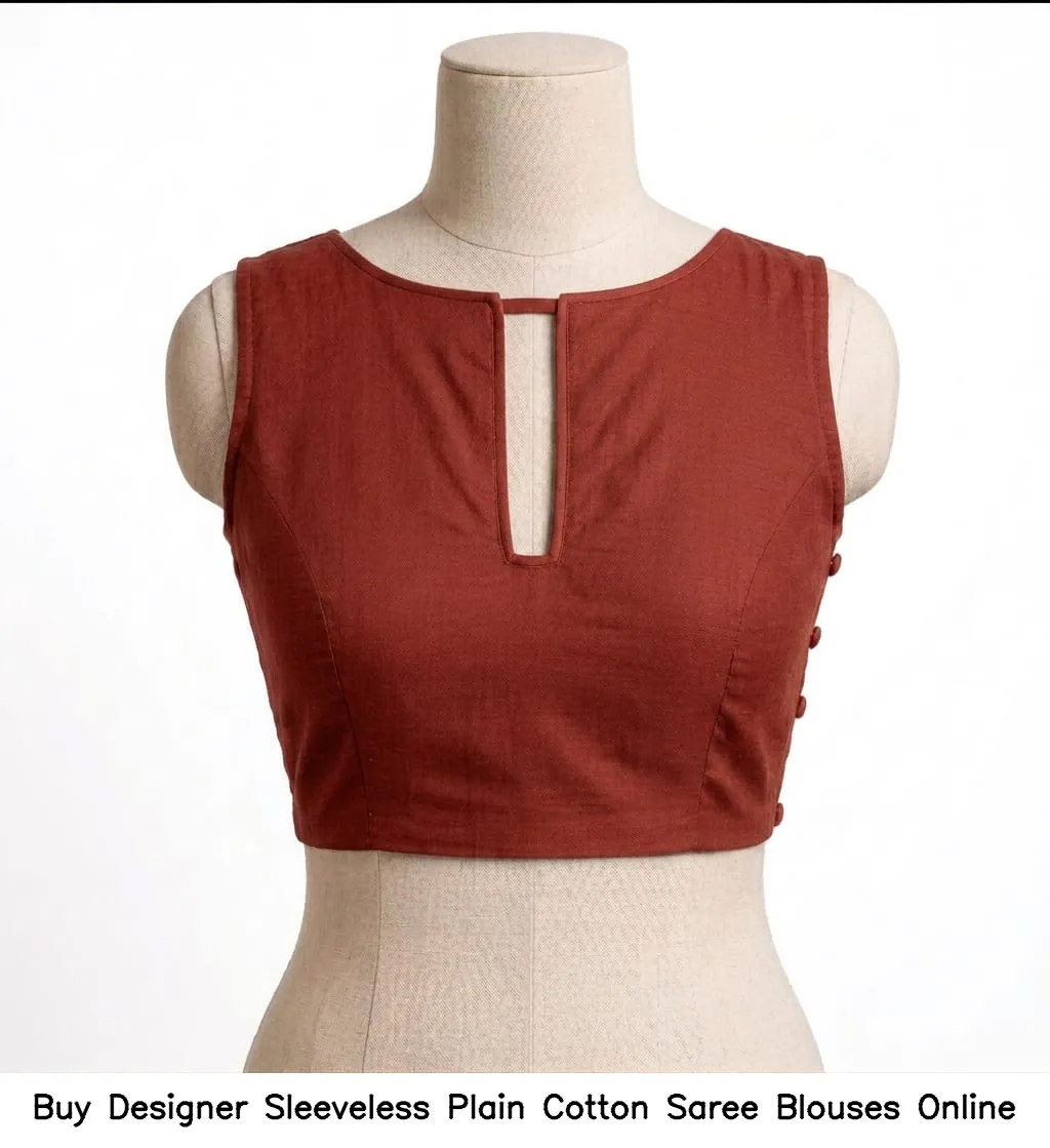 Buy Designer Sleeveless Plain Cotton Saree Blouses Online 5
