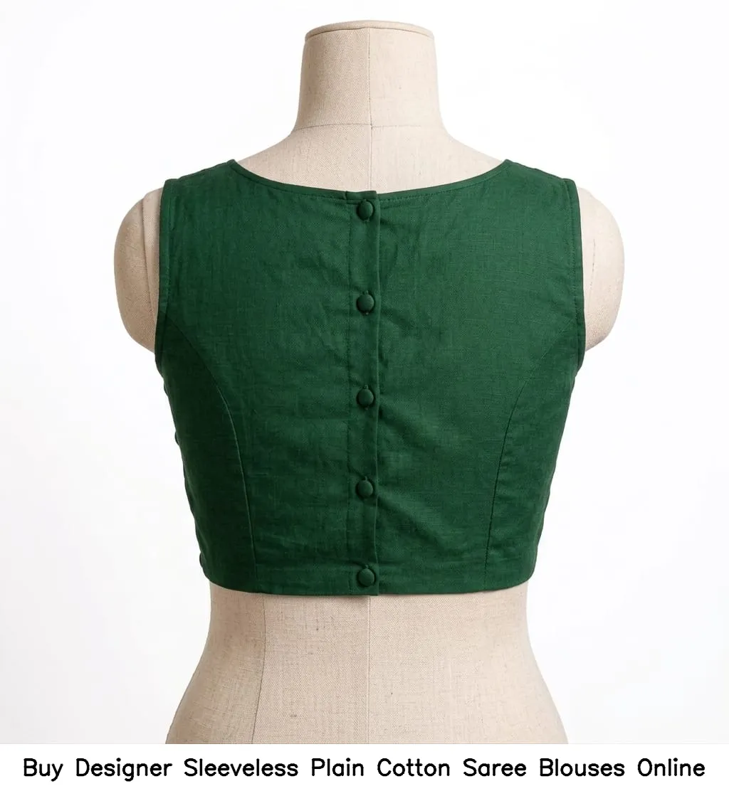 Buy Designer Sleeveless Plain Cotton Saree Blouses Online 7