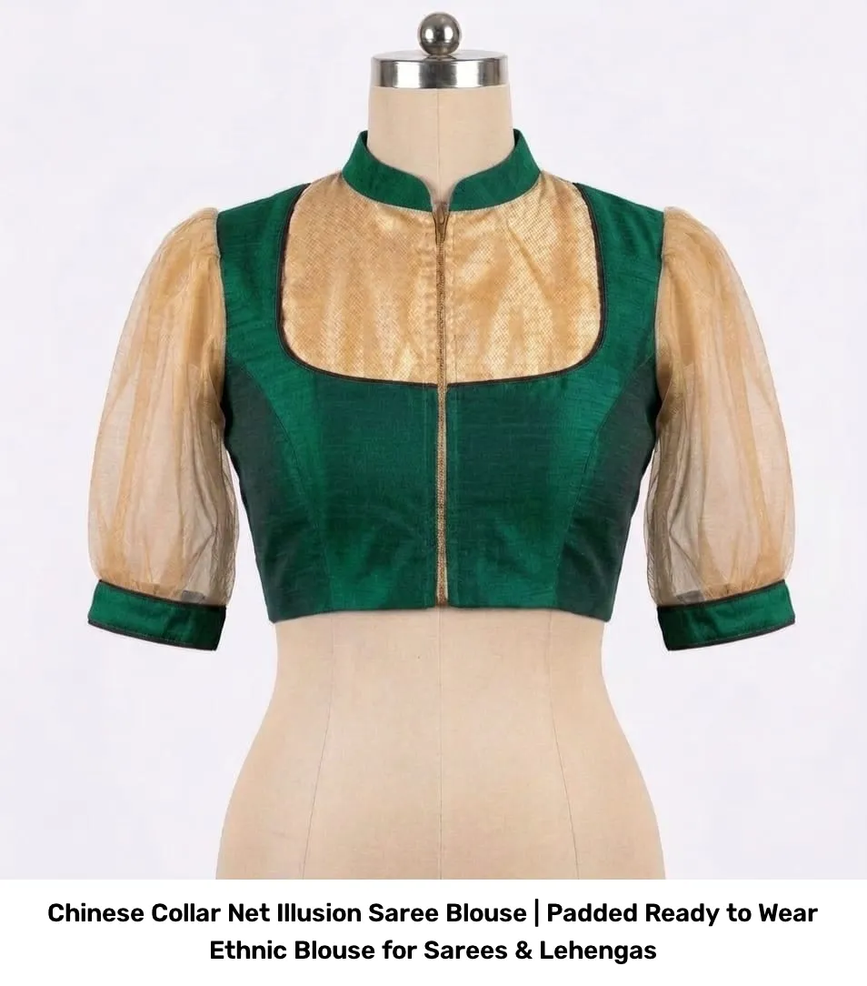 Chinese Collar Net Illusion Saree Blouse | Padded Ready to Wear Ethnic Blouse for Sarees & Lehengas 4
