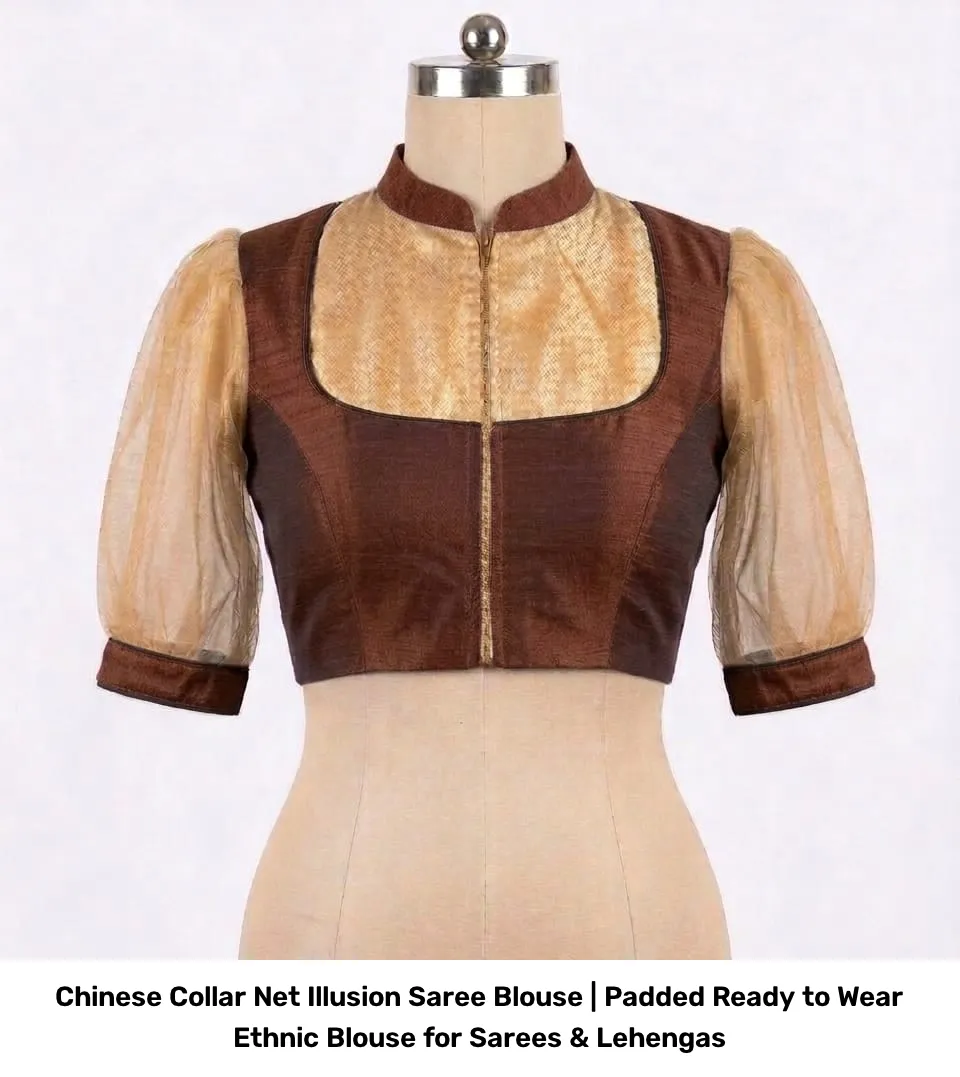Chinese Collar Net Illusion Saree Blouse | Padded Ready to Wear Ethnic Blouse for Sarees & Lehengas 6
