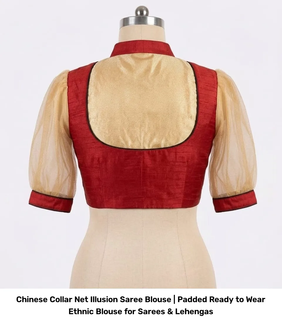 Chinese Collar Net Illusion Saree Blouse | Padded Ready to Wear Ethnic Blouse for Sarees & Lehengas 7