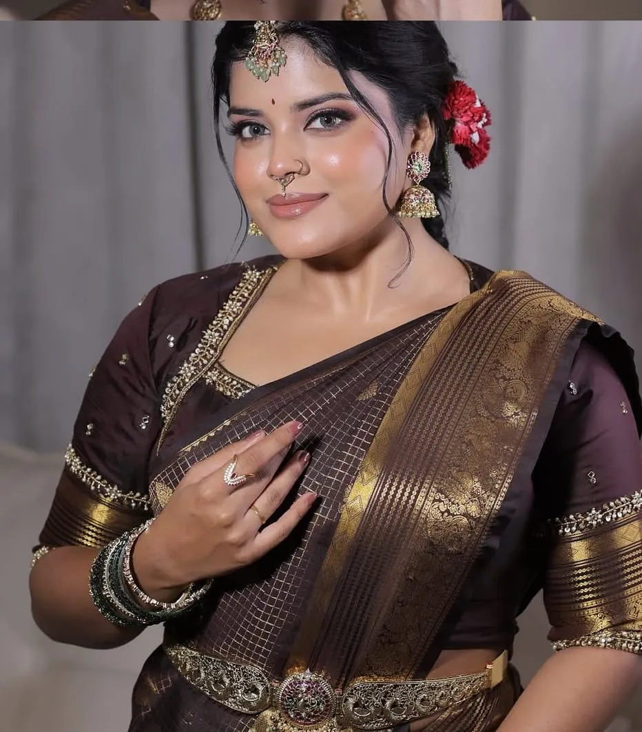 Chocolate Brown Maggam Work Silk Blouse with Keyhole Back | Designer Hand Embroidered Bridal Blouse 1
