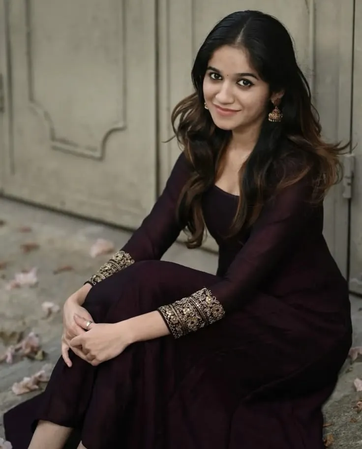 Deep Wine Silk Anarkali Long Frock | Antique Gold Zardozi Cuff Sleeve Party Wear Gown Dress