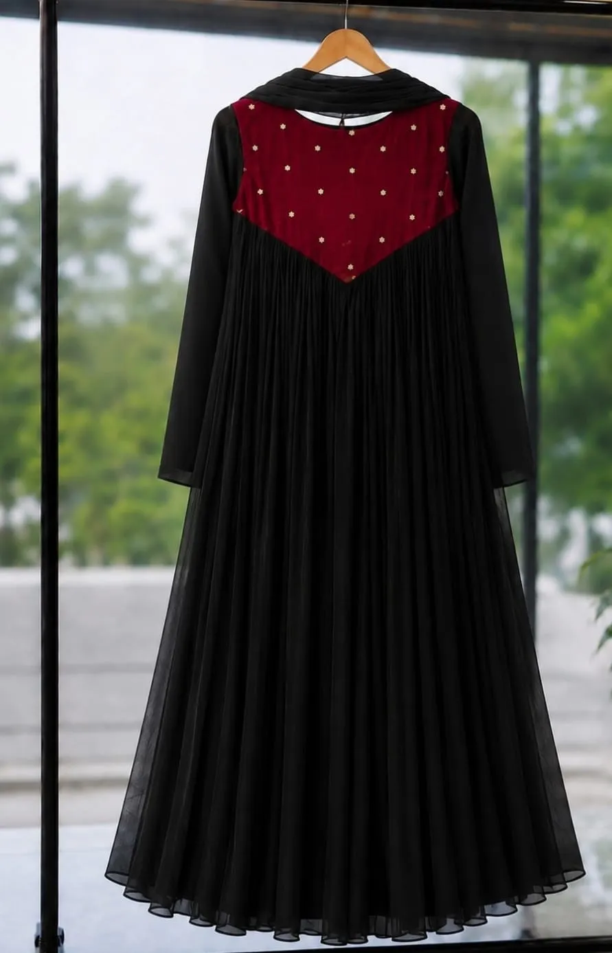 Designer Black Georgette Anarkali Dress with Dupatta 1