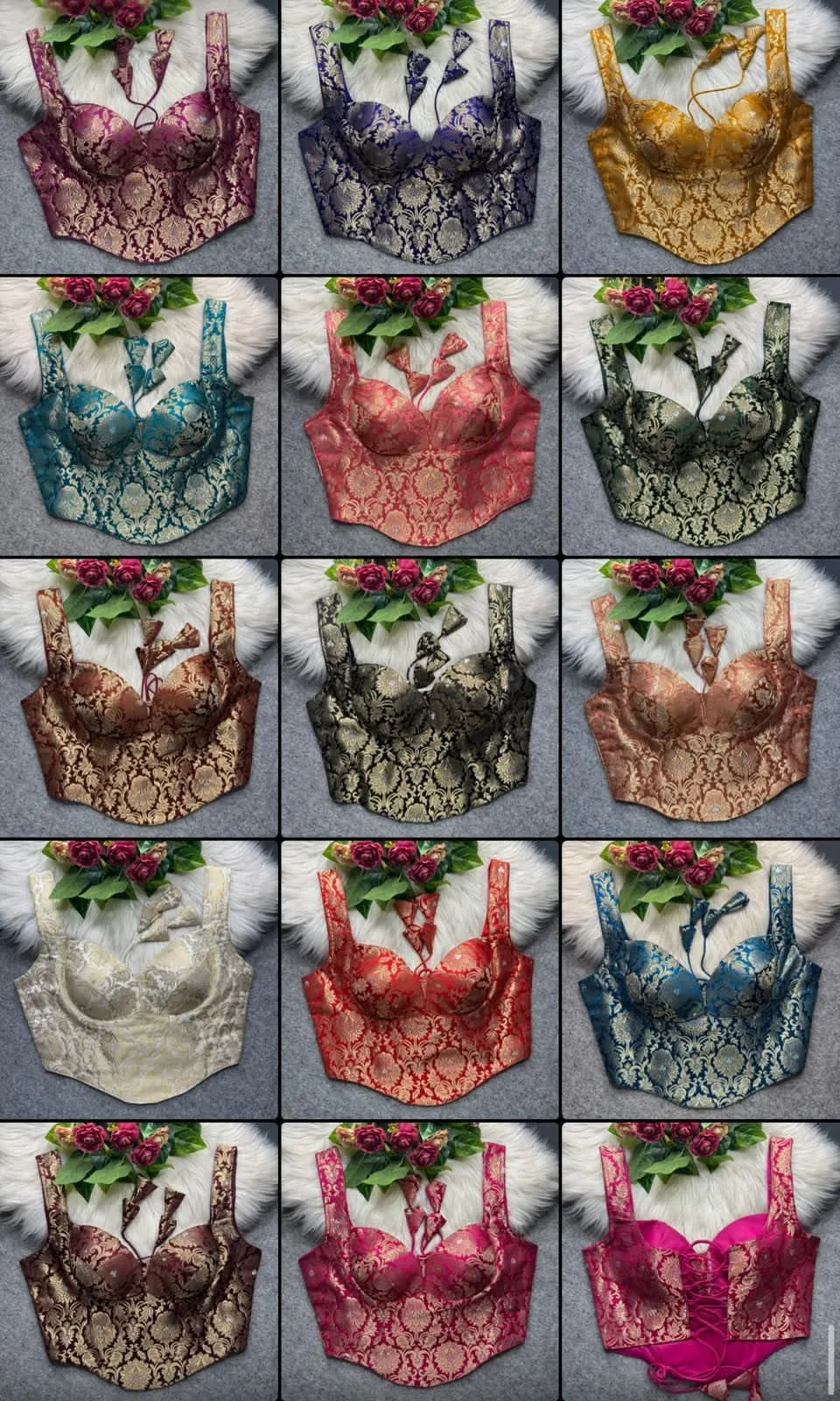 Designer Brocade Corset Blouse Wholesale | Back Lace-Up Readymade Bustier Price