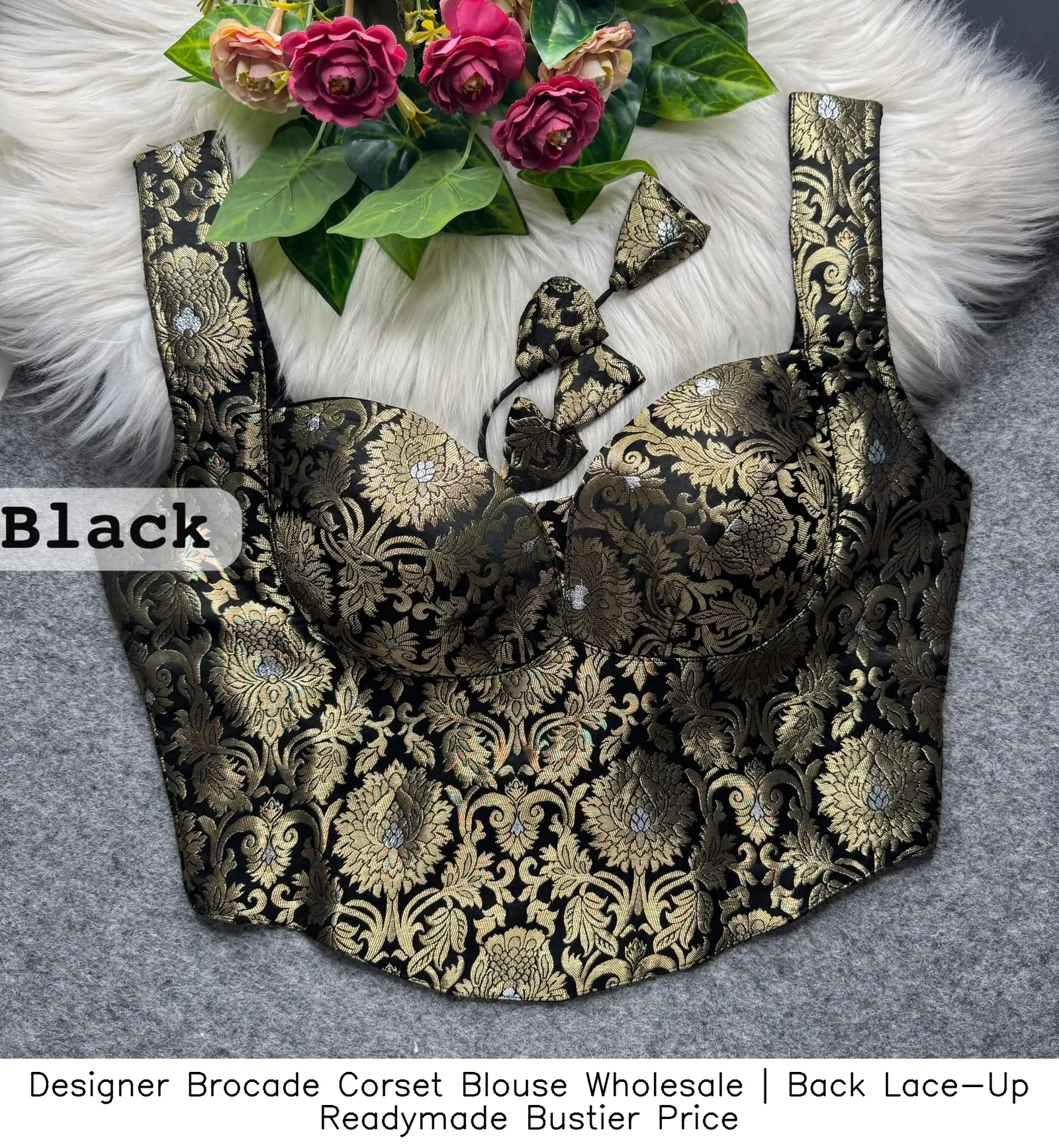 Designer Brocade Corset Blouse Wholesale | Back Lace-Up Readymade Bustier Price 10