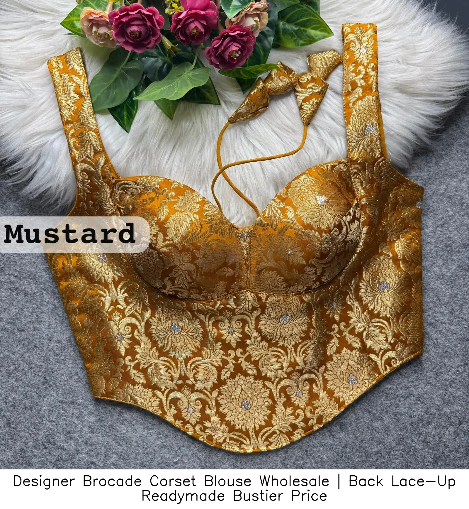Designer Brocade Corset Blouse Wholesale | Back Lace-Up Readymade Bustier Price 11