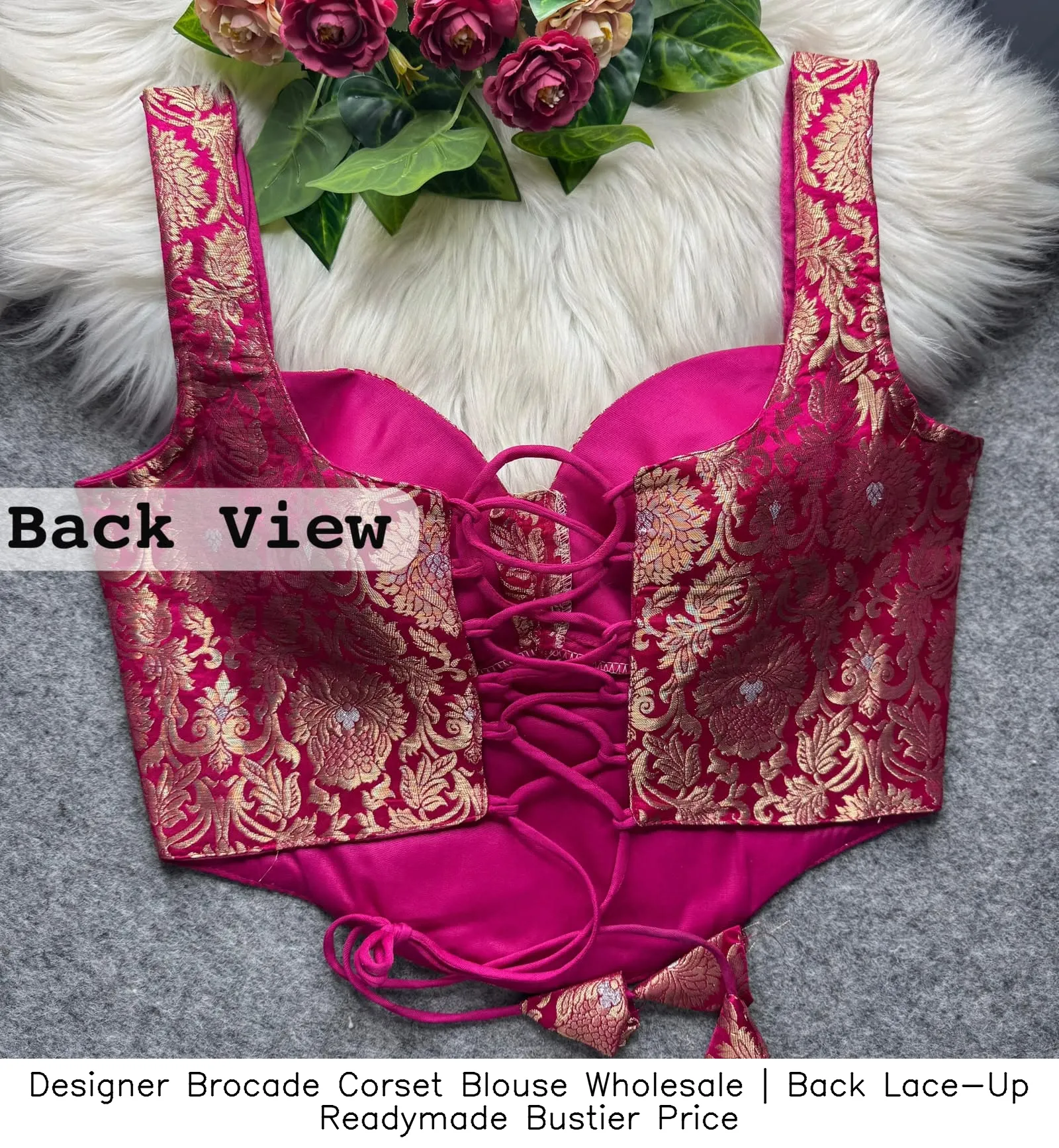 Designer Brocade Corset Blouse Wholesale | Back Lace-Up Readymade Bustier Price 12