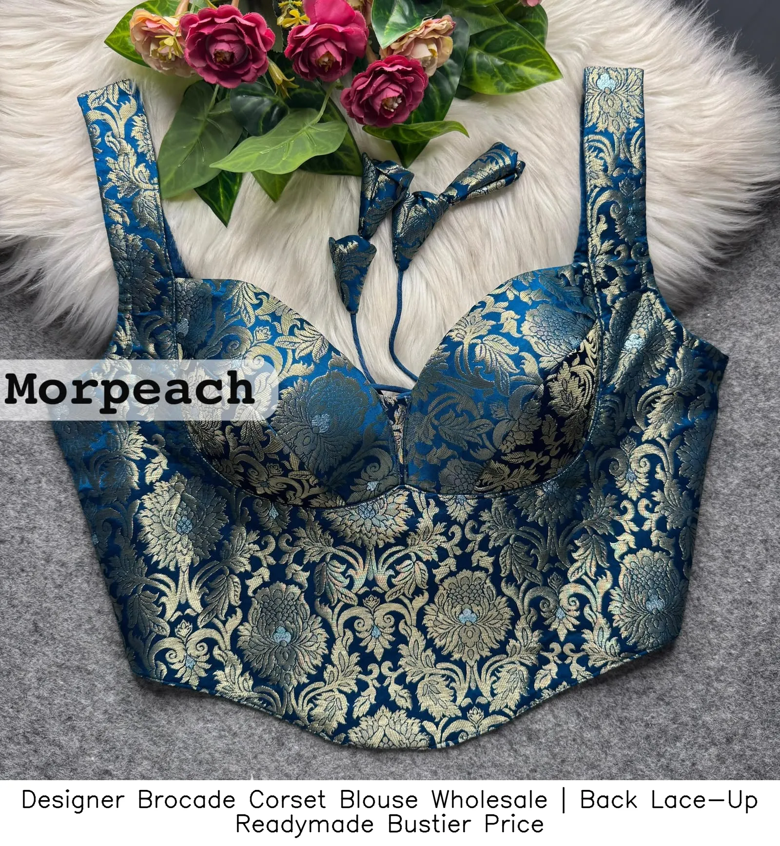 Designer Brocade Corset Blouse Wholesale | Back Lace-Up Readymade Bustier Price 13