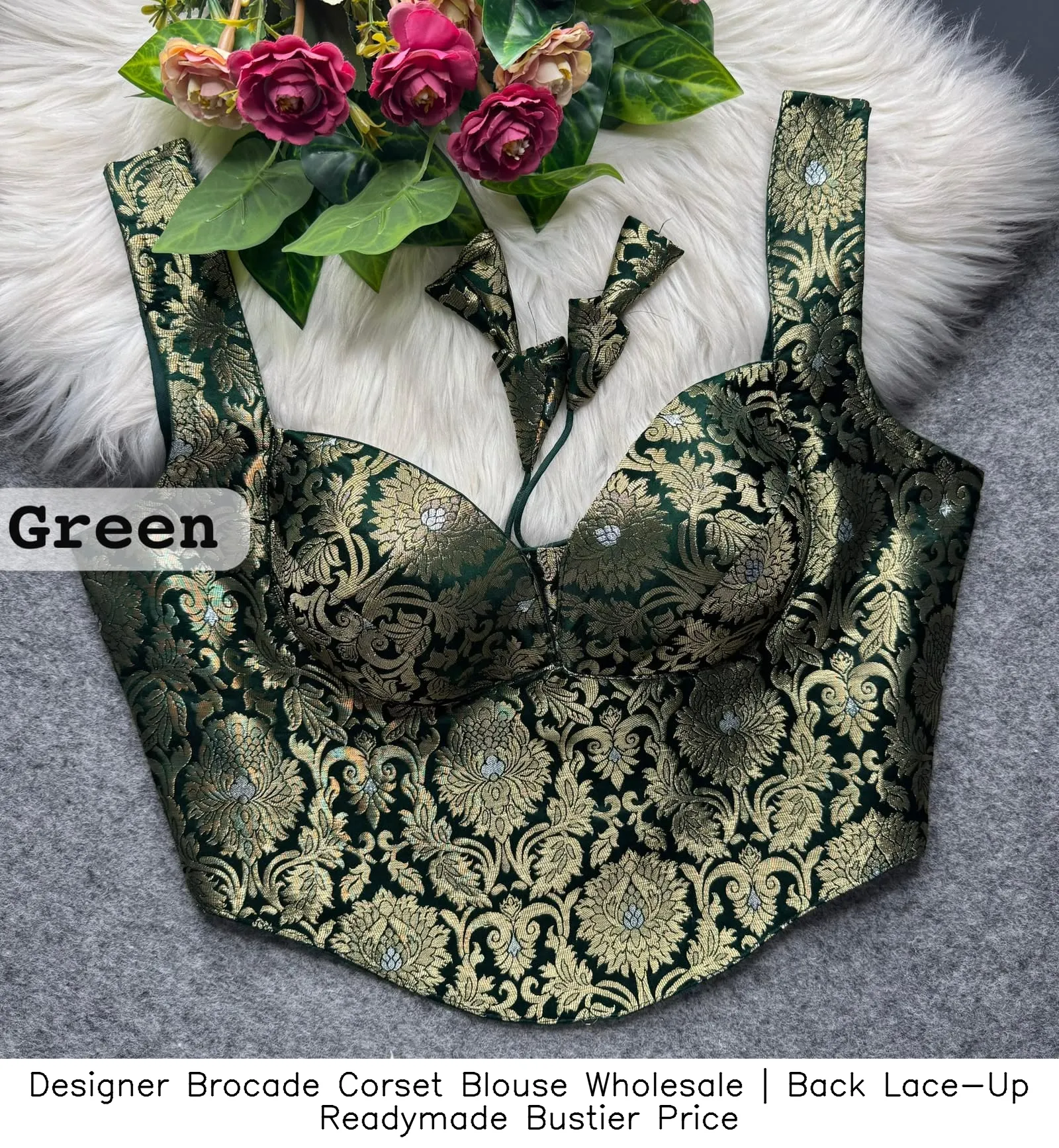 Designer Brocade Corset Blouse Wholesale | Back Lace-Up Readymade Bustier Price 14