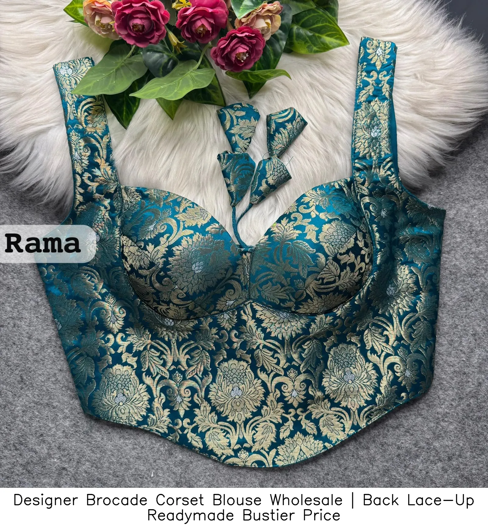 Designer Brocade Corset Blouse Wholesale | Back Lace-Up Readymade Bustier Price 2