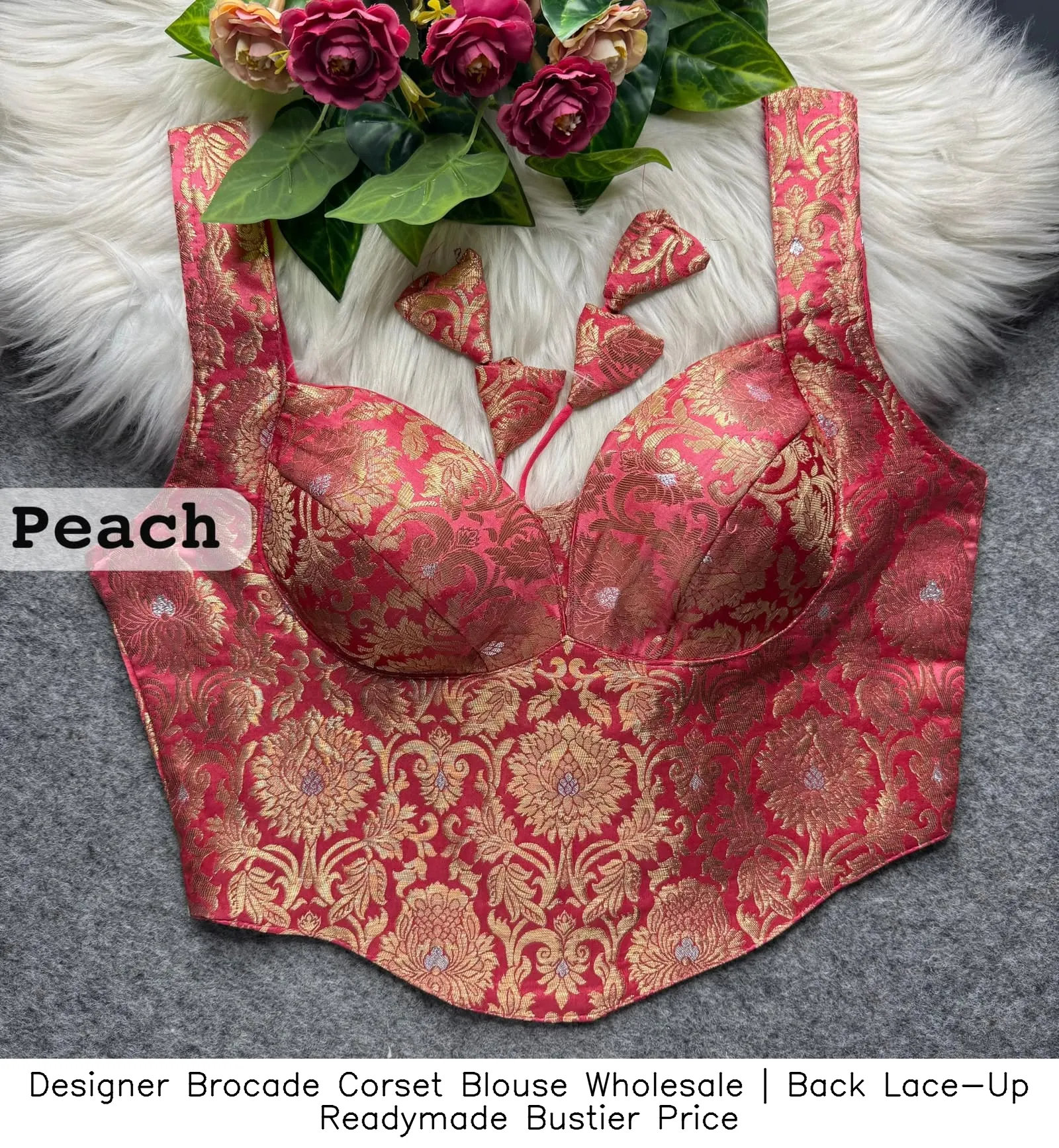 Designer Brocade Corset Blouse Wholesale | Back Lace-Up Readymade Bustier Price 3