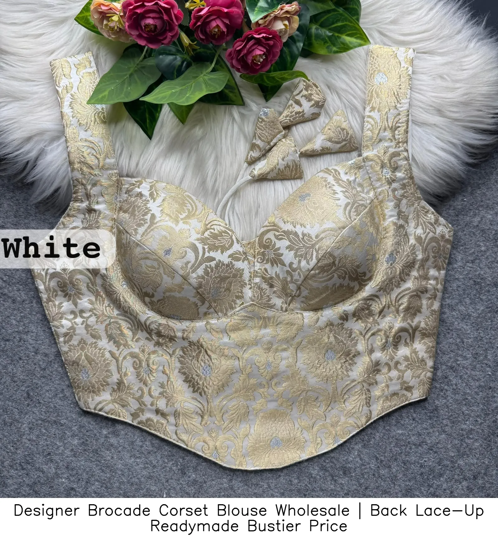 Designer Brocade Corset Blouse Wholesale | Back Lace-Up Readymade Bustier Price 5