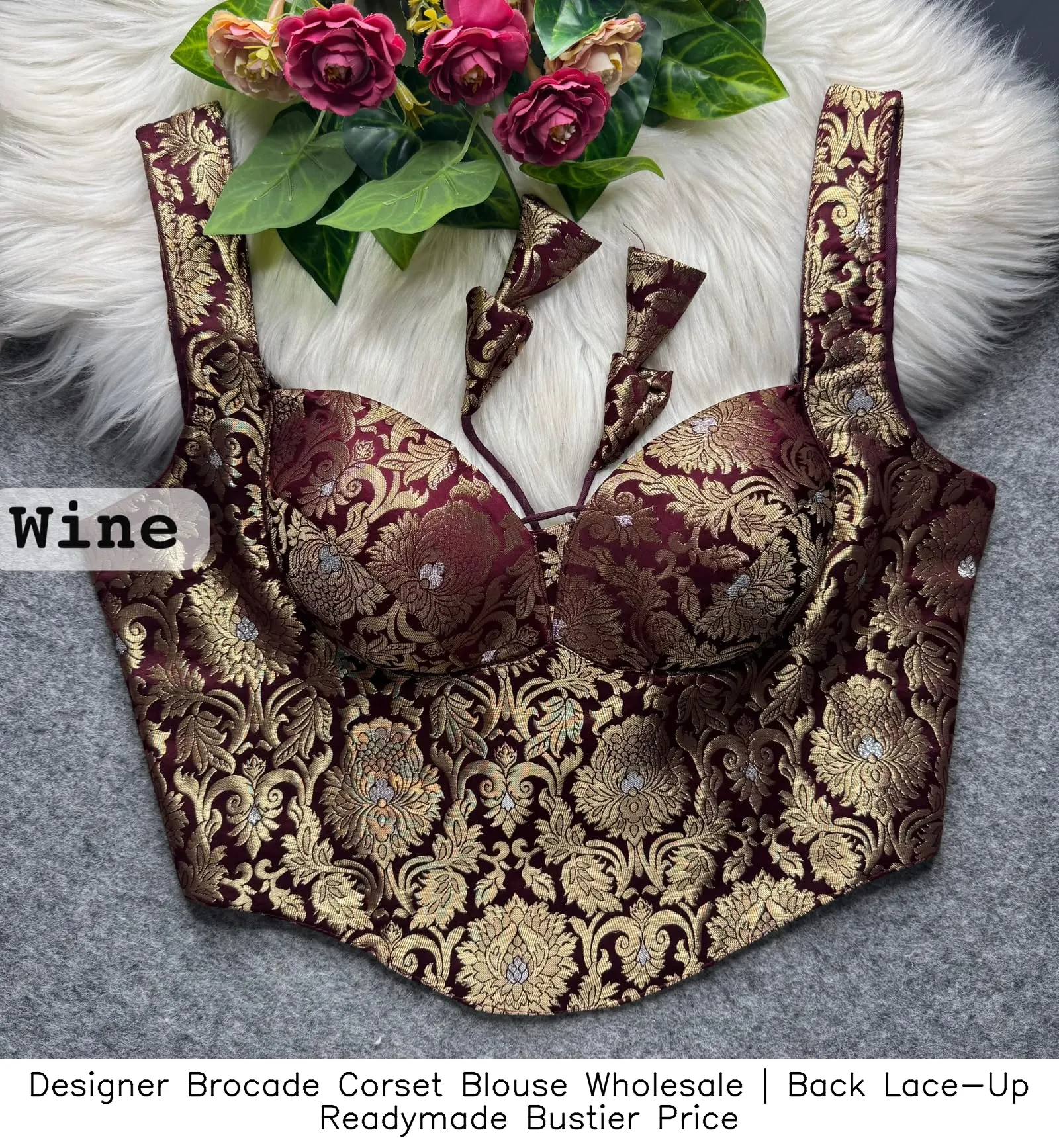 Designer Brocade Corset Blouse Wholesale | Back Lace-Up Readymade Bustier Price 6