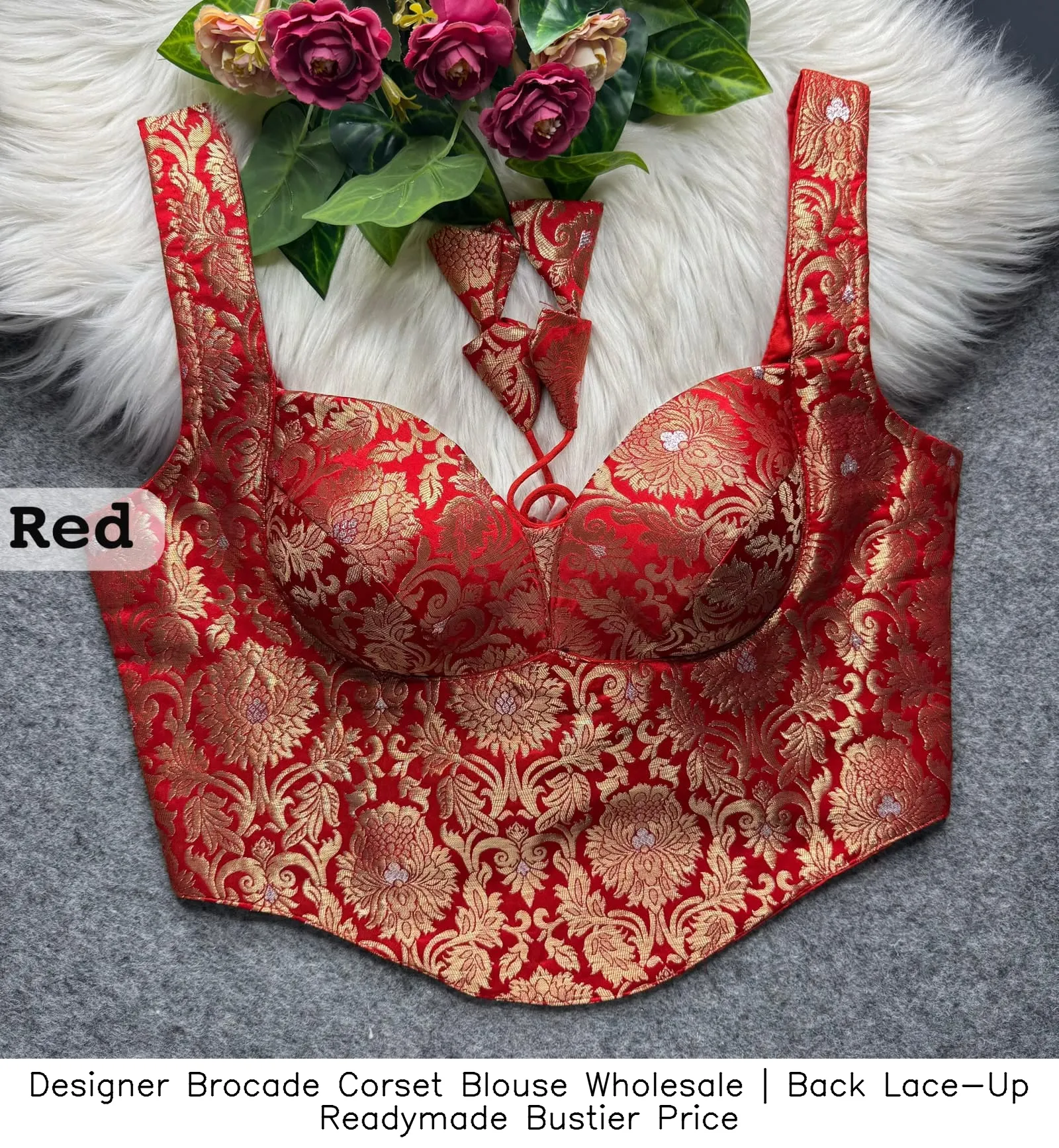 Designer Brocade Corset Blouse Wholesale | Back Lace-Up Readymade Bustier Price 7