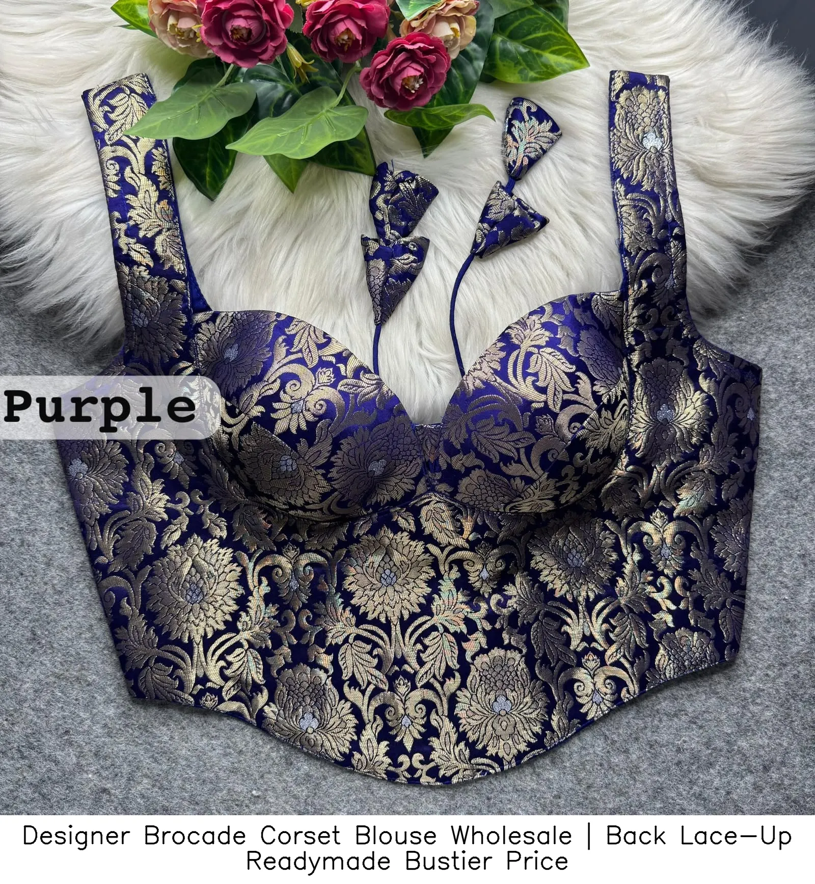Designer Brocade Corset Blouse Wholesale | Back Lace-Up Readymade Bustier Price 9