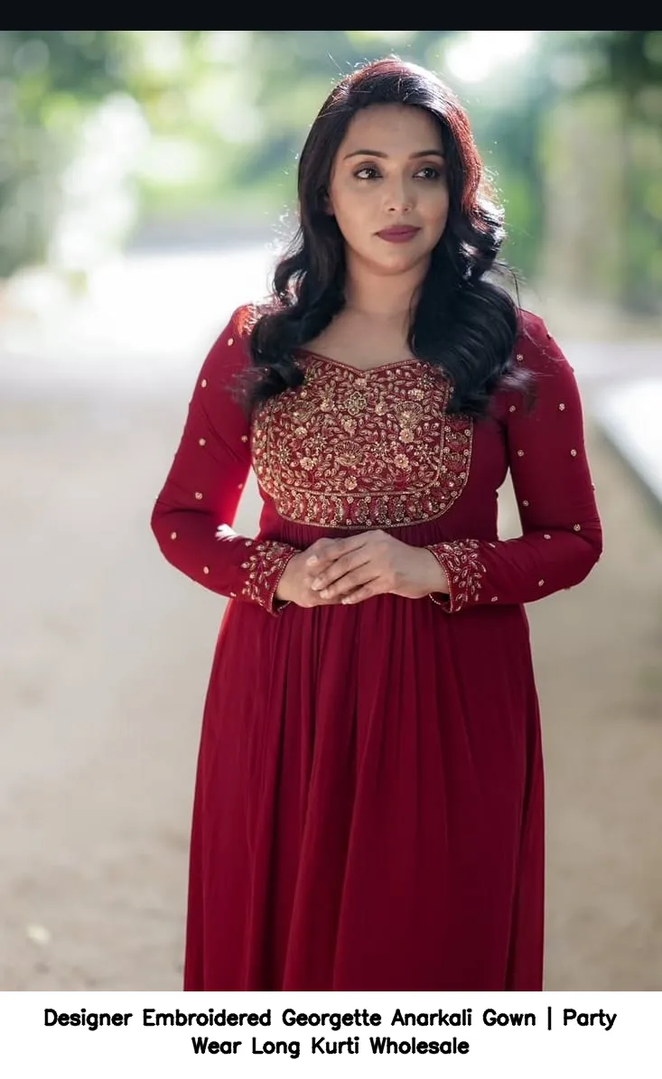 Designer Embroidered Georgette Anarkali Gown | Party Wear Long Kurti Wholesale 2