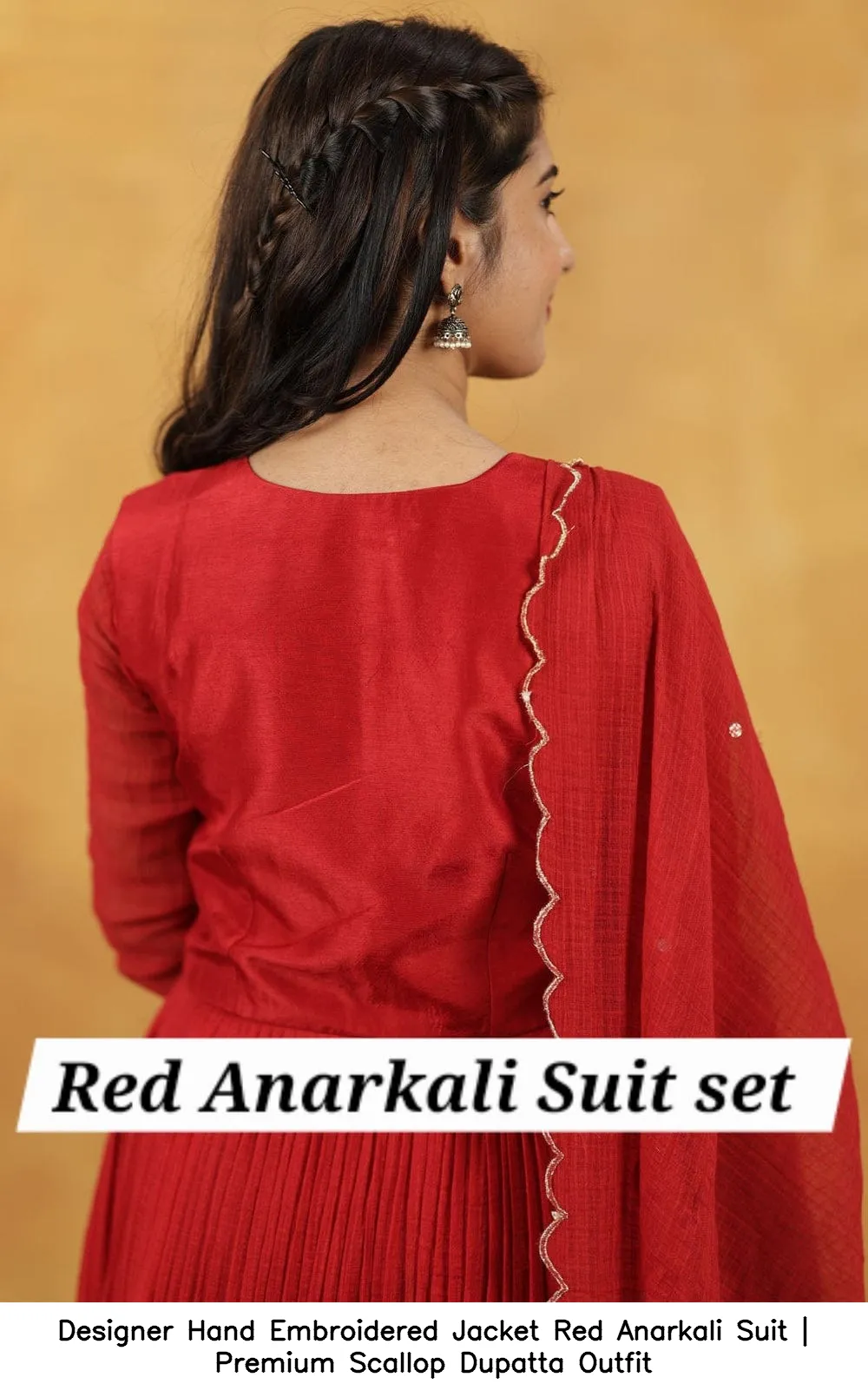Designer Hand Embroidered Jacket Red Anarkali Suit | Premium Scallop Dupatta Outfit 3