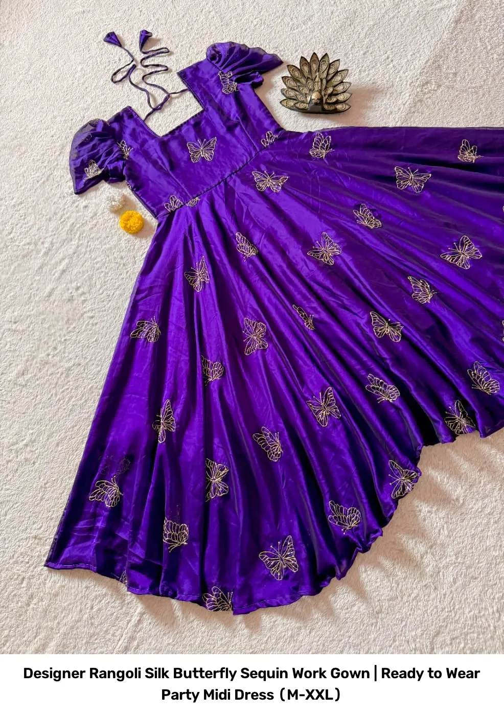 Designer Rangoli Silk Butterfly Sequin Work Gown | Ready to Wear Party Midi Dress (M-XXL) 9