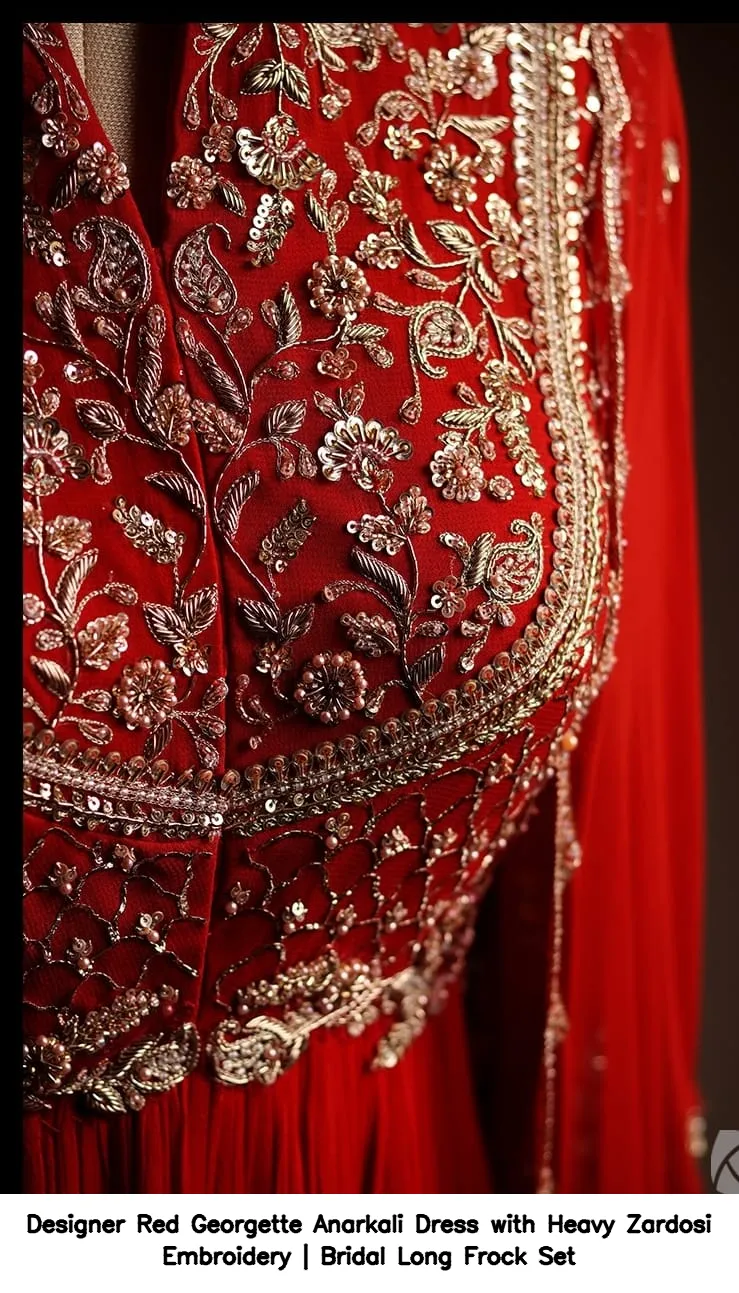 Designer Red Georgette Anarkali Dress with Heavy Zardosi Embroidery | Bridal Long Frock Set 2