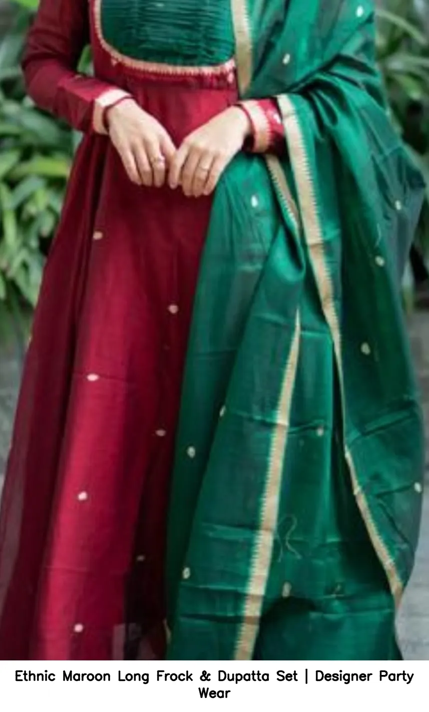Ethnic Maroon Long Frock & Dupatta Set | Designer Party Wear 2
