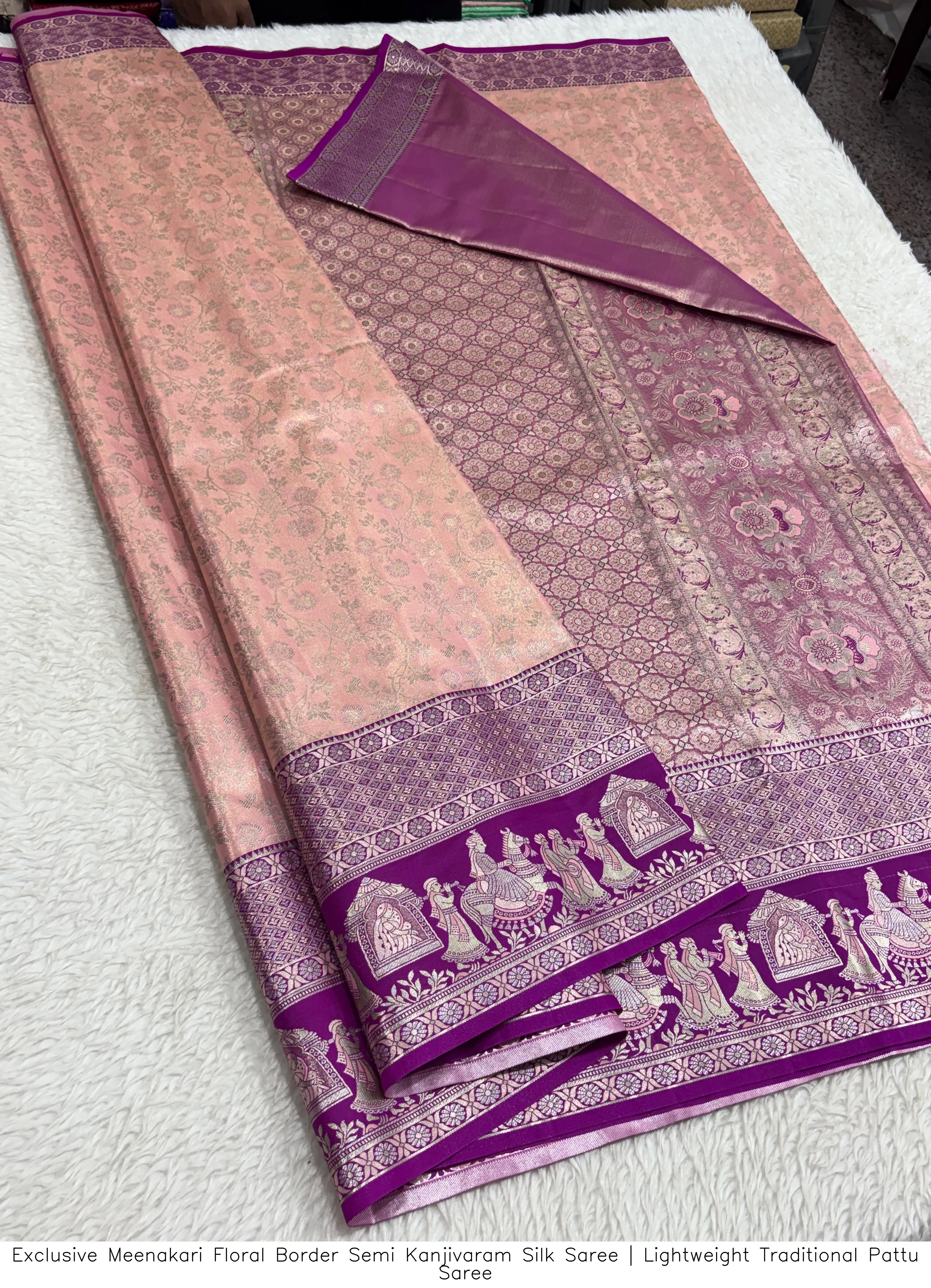 Exclusive Meenakari Floral Border Semi Kanjivaram Silk Saree | Lightweight Traditional Pattu Saree 11