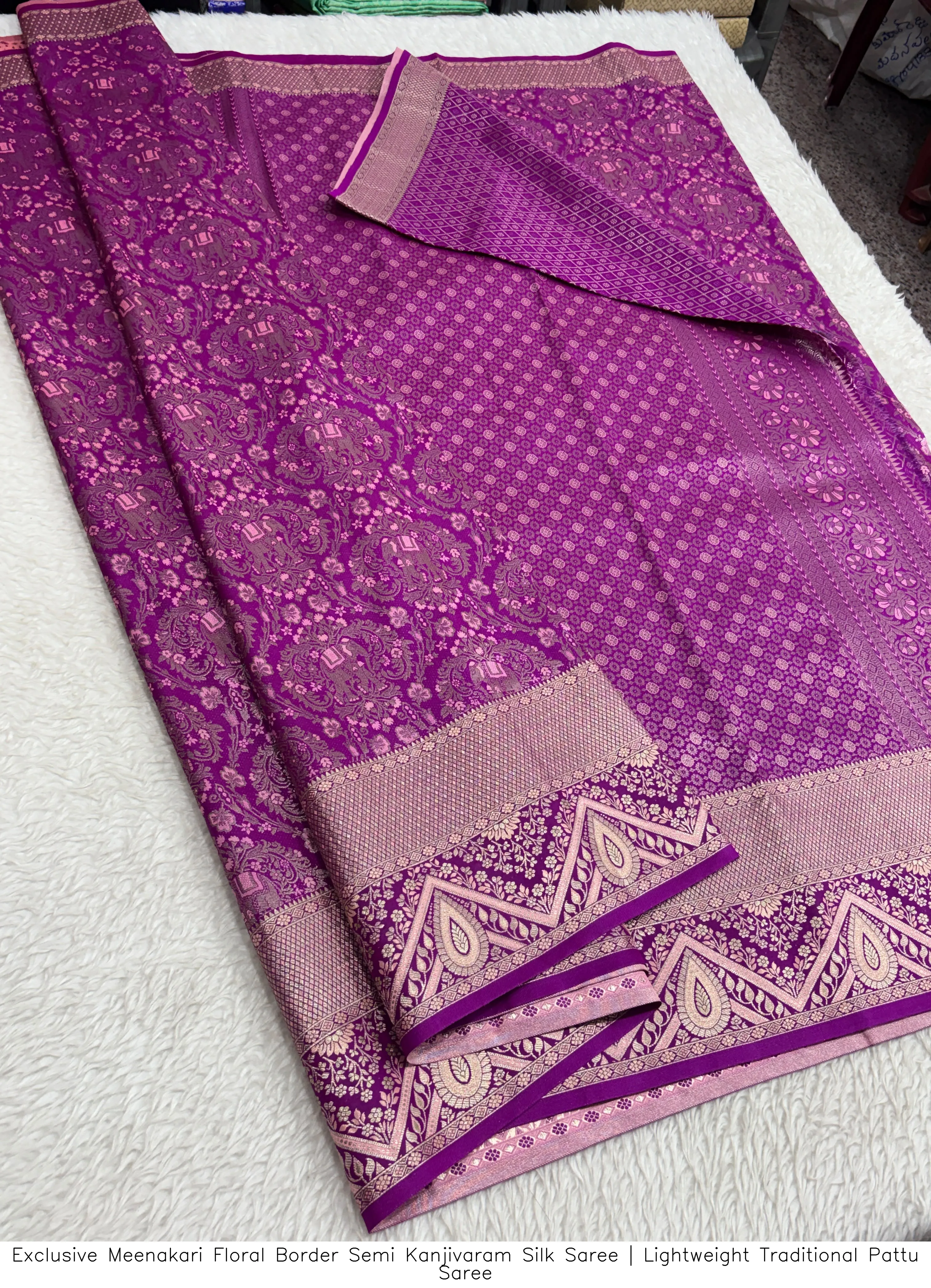 Exclusive Meenakari Floral Border Semi Kanjivaram Silk Saree | Lightweight Traditional Pattu Saree 12