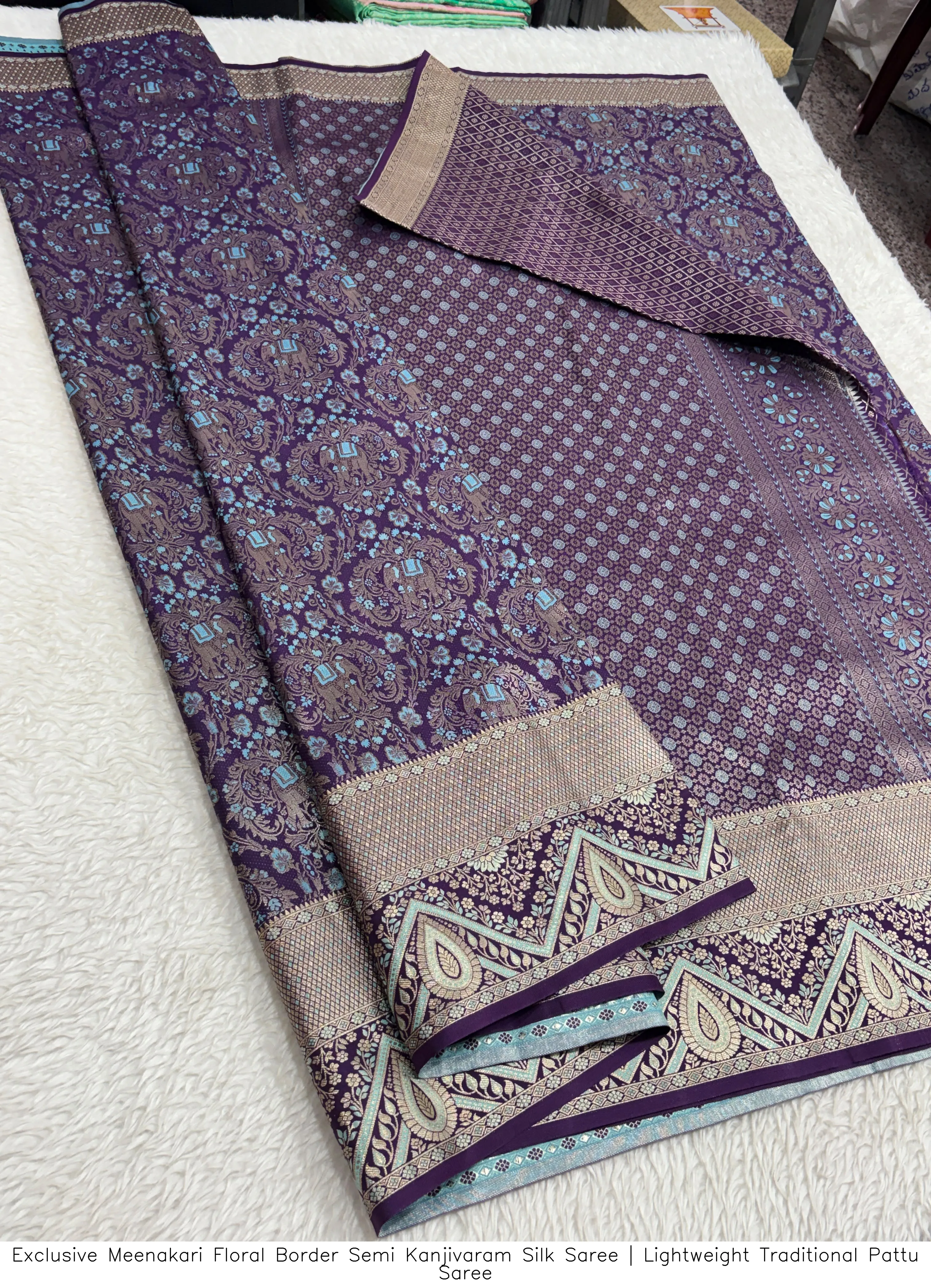Exclusive Meenakari Floral Border Semi Kanjivaram Silk Saree | Lightweight Traditional Pattu Saree 13