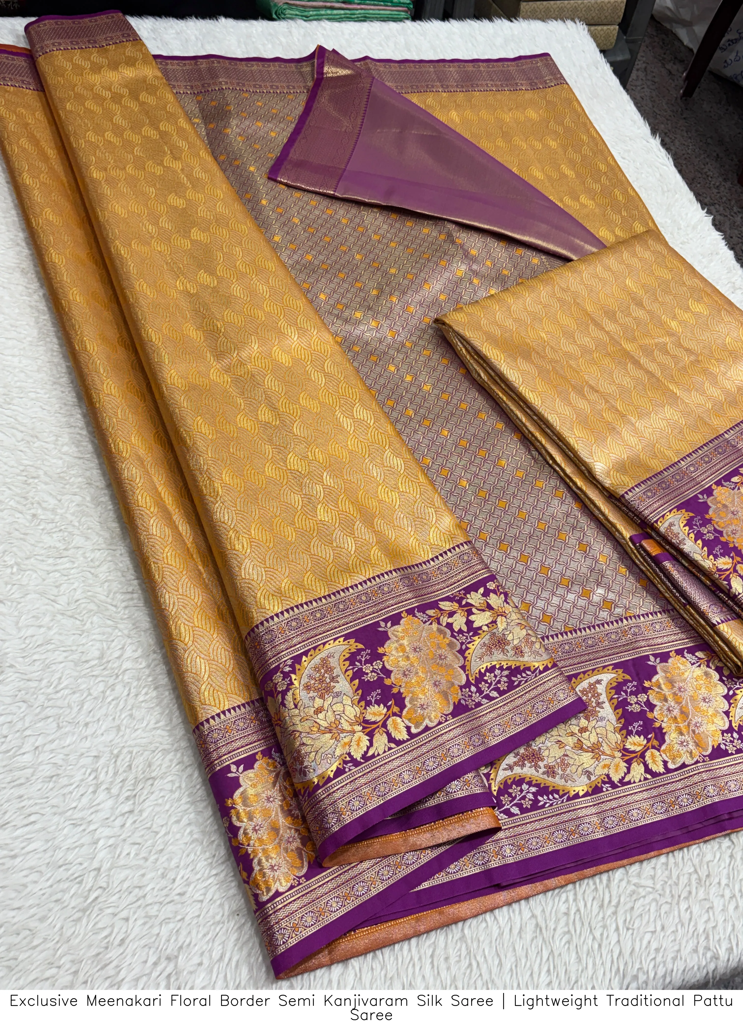 Exclusive Meenakari Floral Border Semi Kanjivaram Silk Saree | Lightweight Traditional Pattu Saree 14