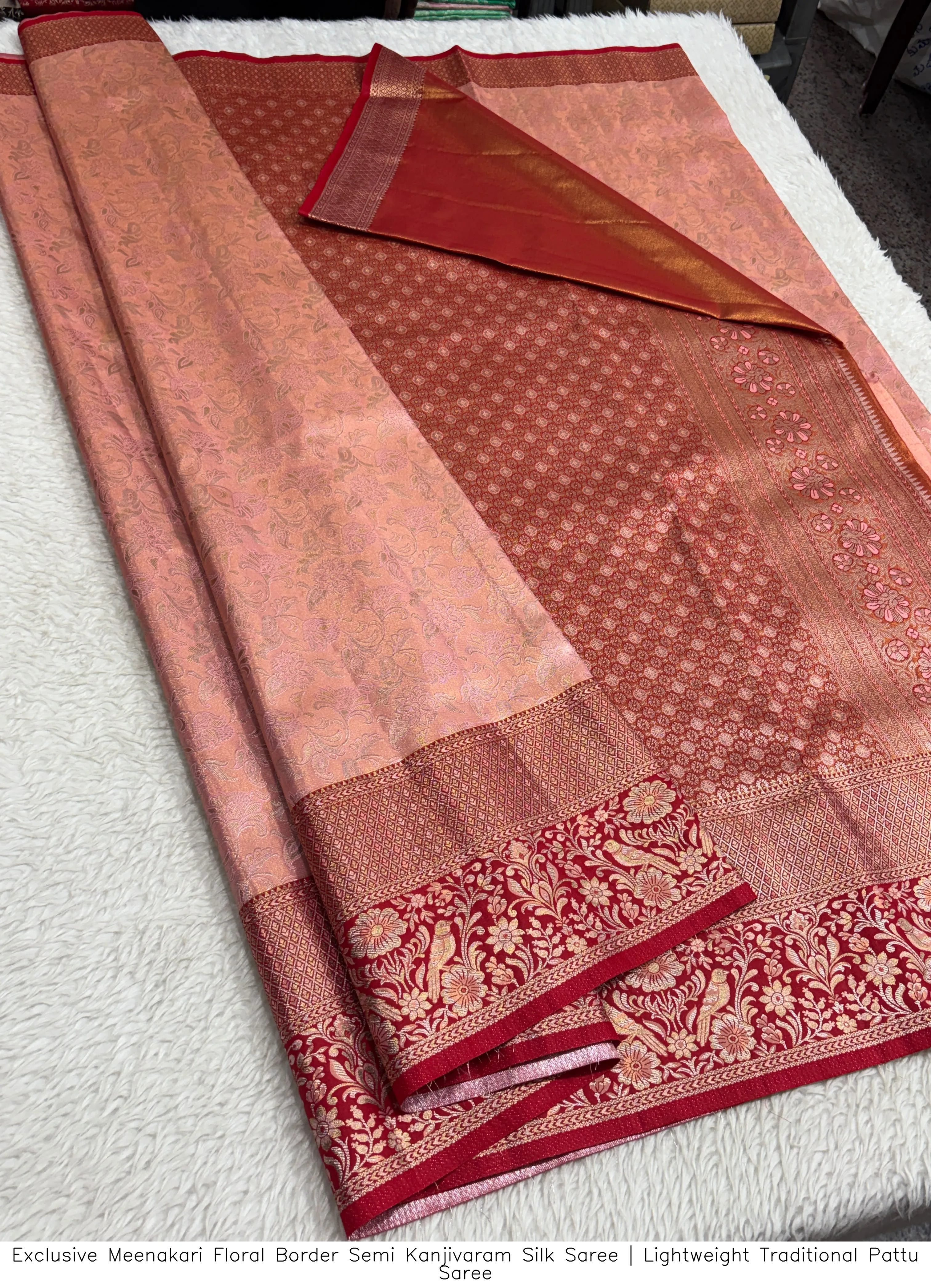 Exclusive Meenakari Floral Border Semi Kanjivaram Silk Saree | Lightweight Traditional Pattu Saree 15