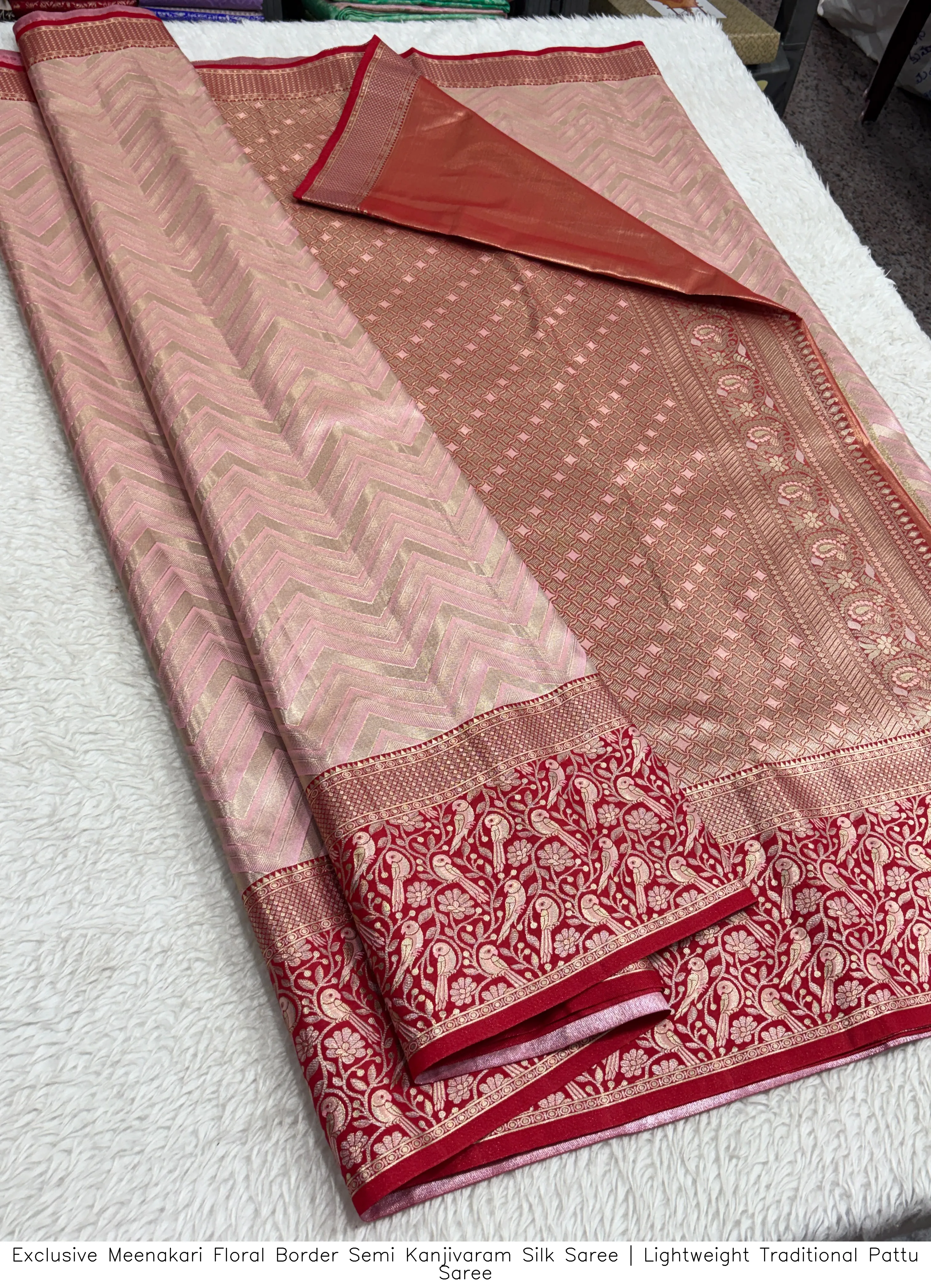 Exclusive Meenakari Floral Border Semi Kanjivaram Silk Saree | Lightweight Traditional Pattu Saree 16
