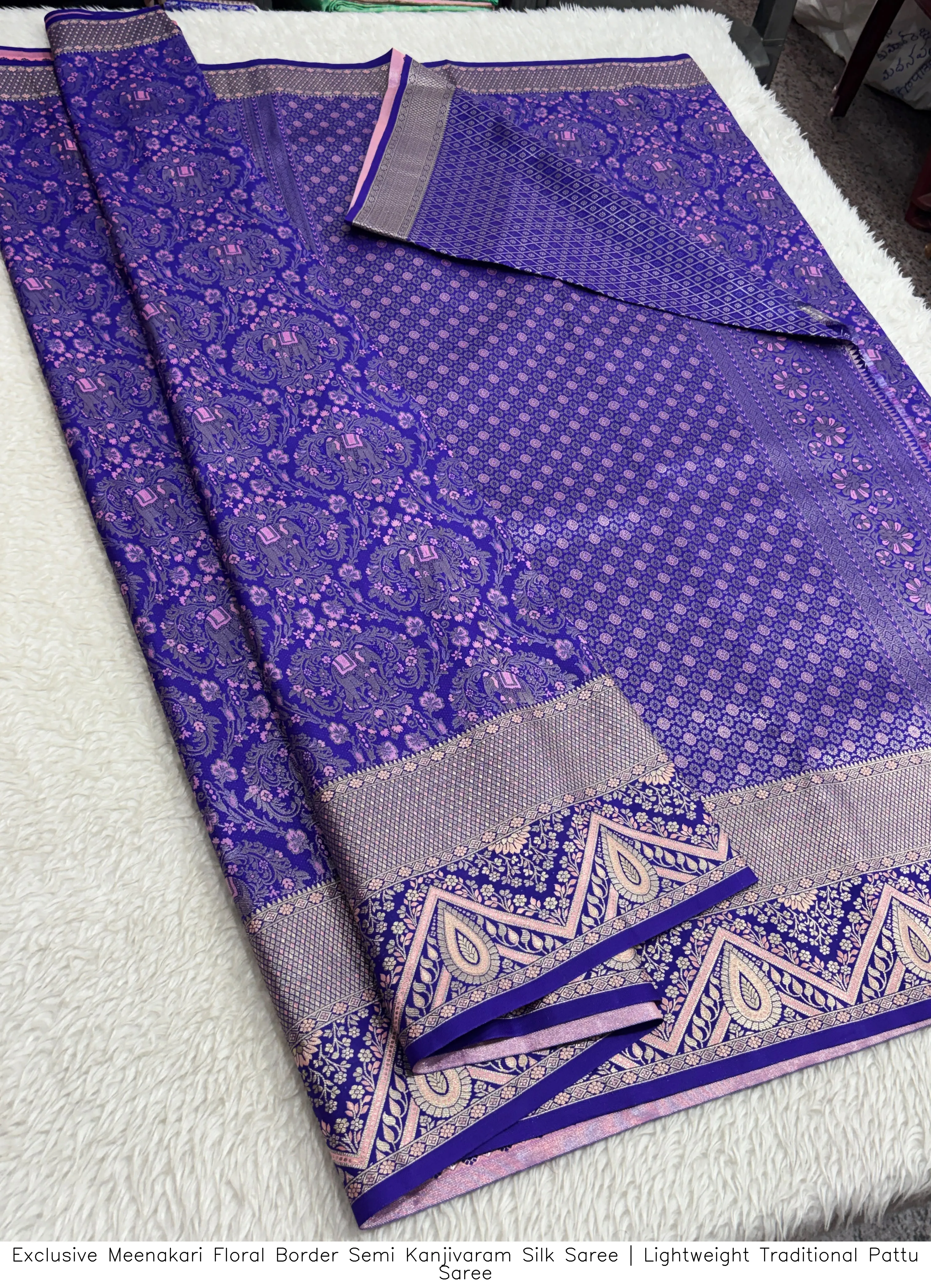 Exclusive Meenakari Floral Border Semi Kanjivaram Silk Saree | Lightweight Traditional Pattu Saree 3