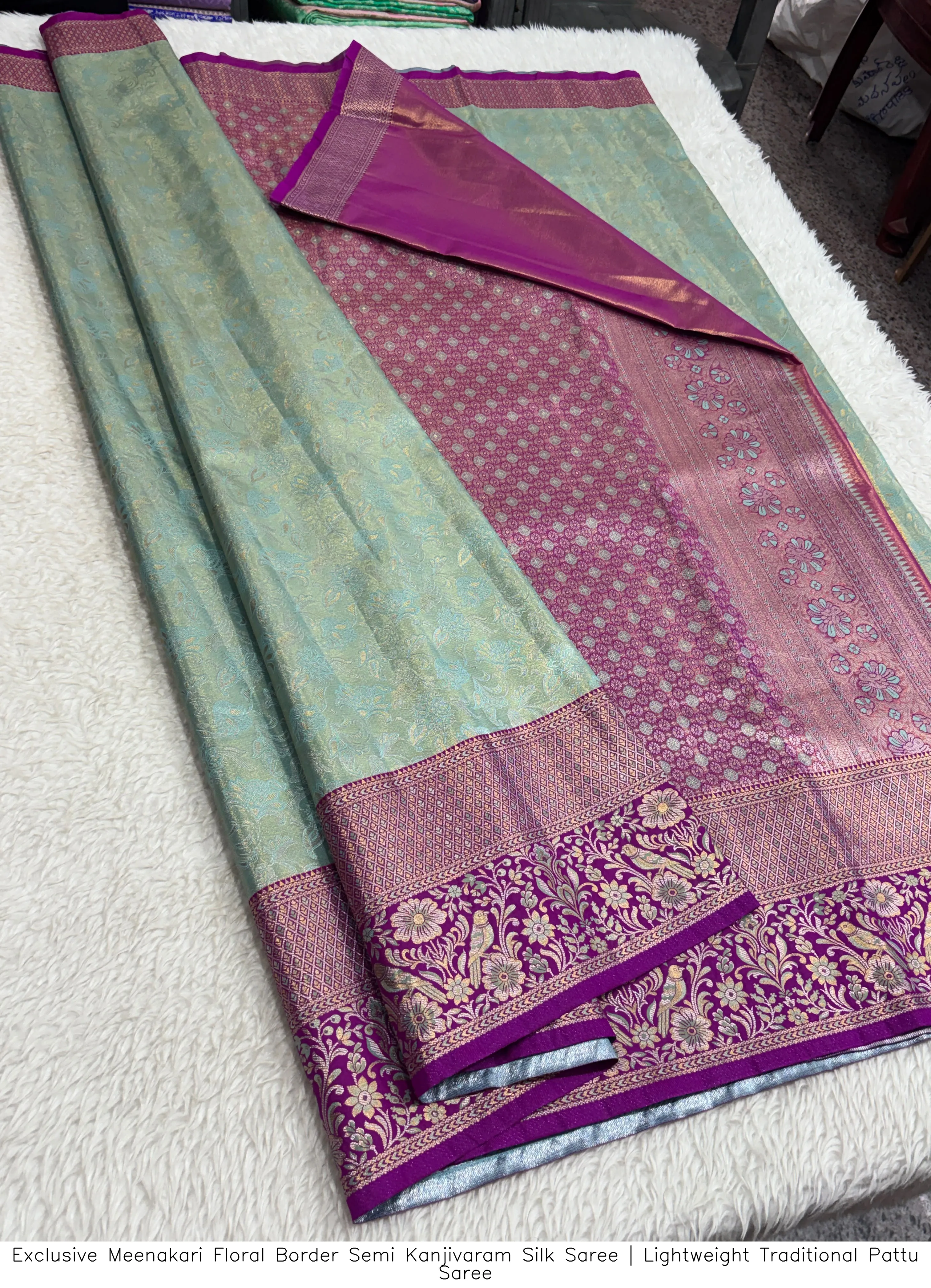 Exclusive Meenakari Floral Border Semi Kanjivaram Silk Saree | Lightweight Traditional Pattu Saree 4