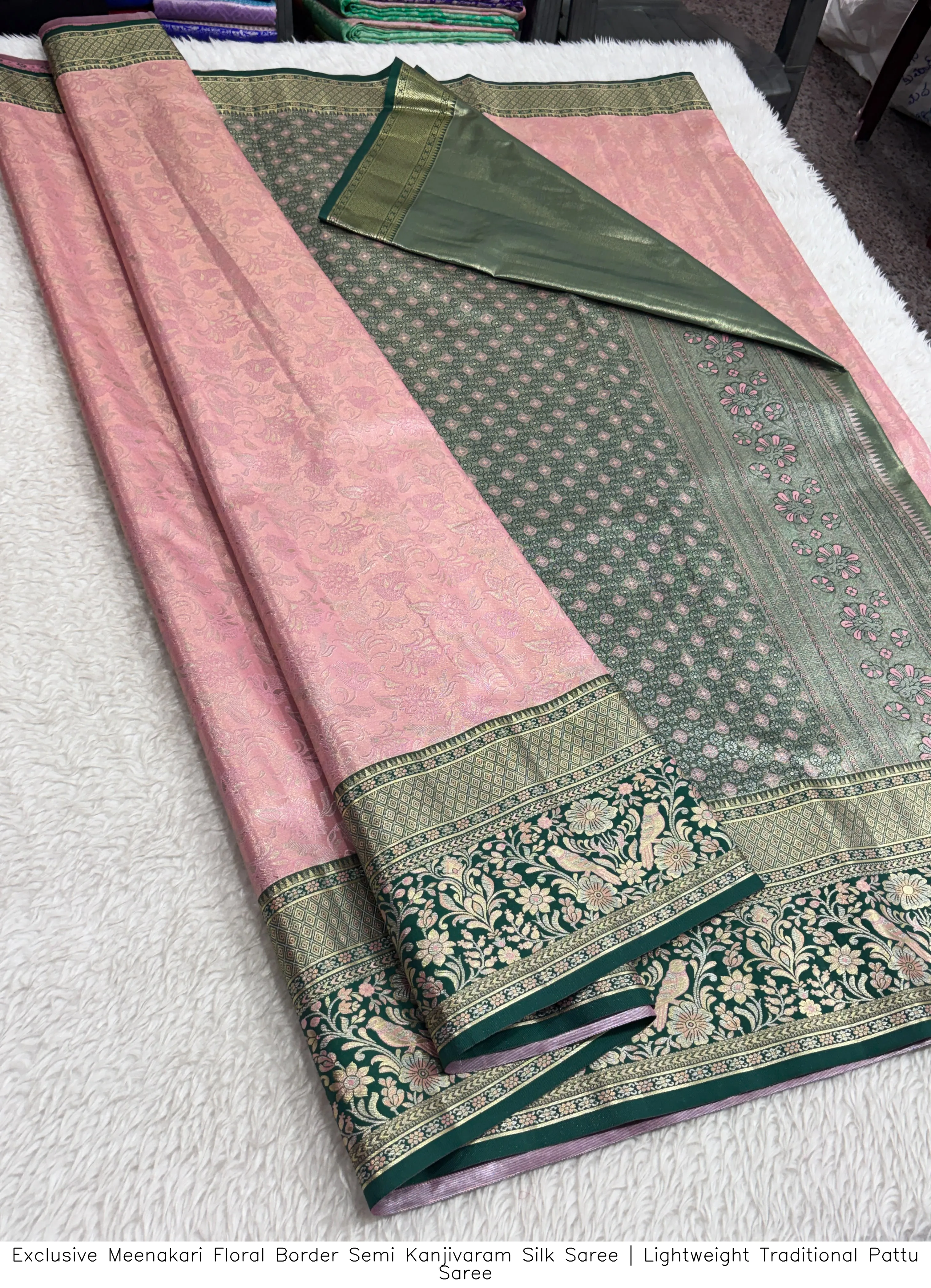 Exclusive Meenakari Floral Border Semi Kanjivaram Silk Saree | Lightweight Traditional Pattu Saree 5