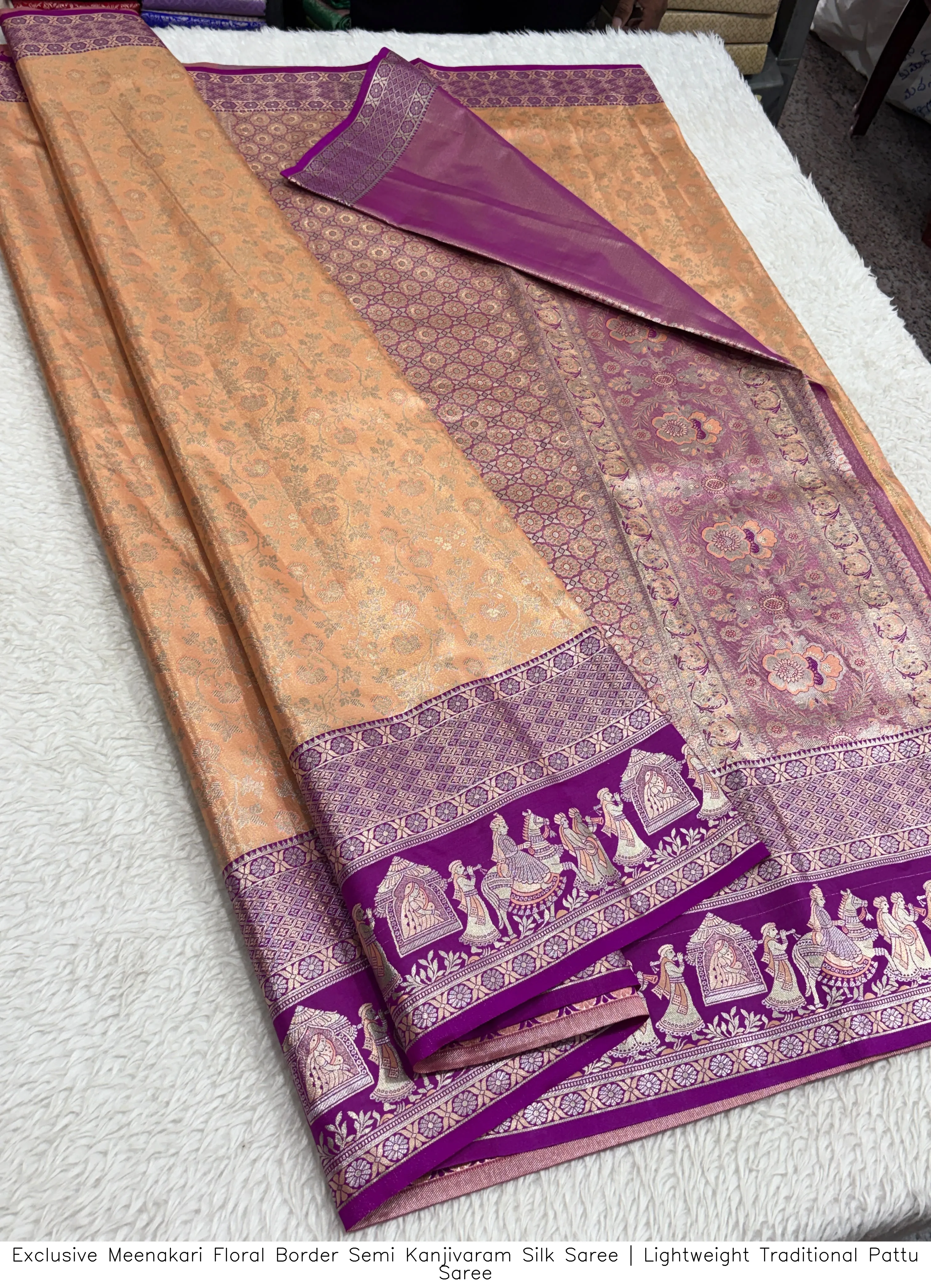 Exclusive Meenakari Floral Border Semi Kanjivaram Silk Saree | Lightweight Traditional Pattu Saree 6
