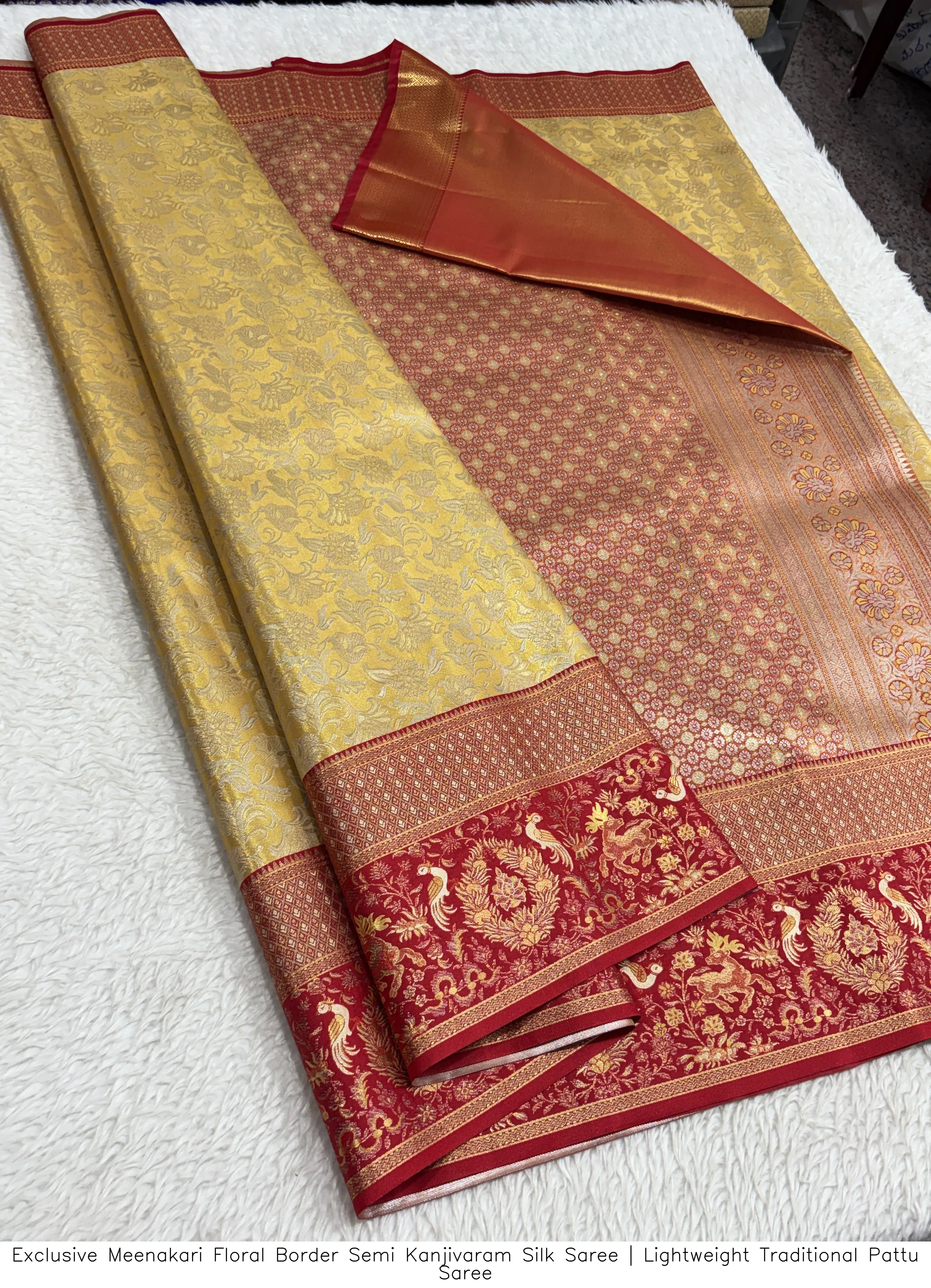 Exclusive Meenakari Floral Border Semi Kanjivaram Silk Saree | Lightweight Traditional Pattu Saree 8