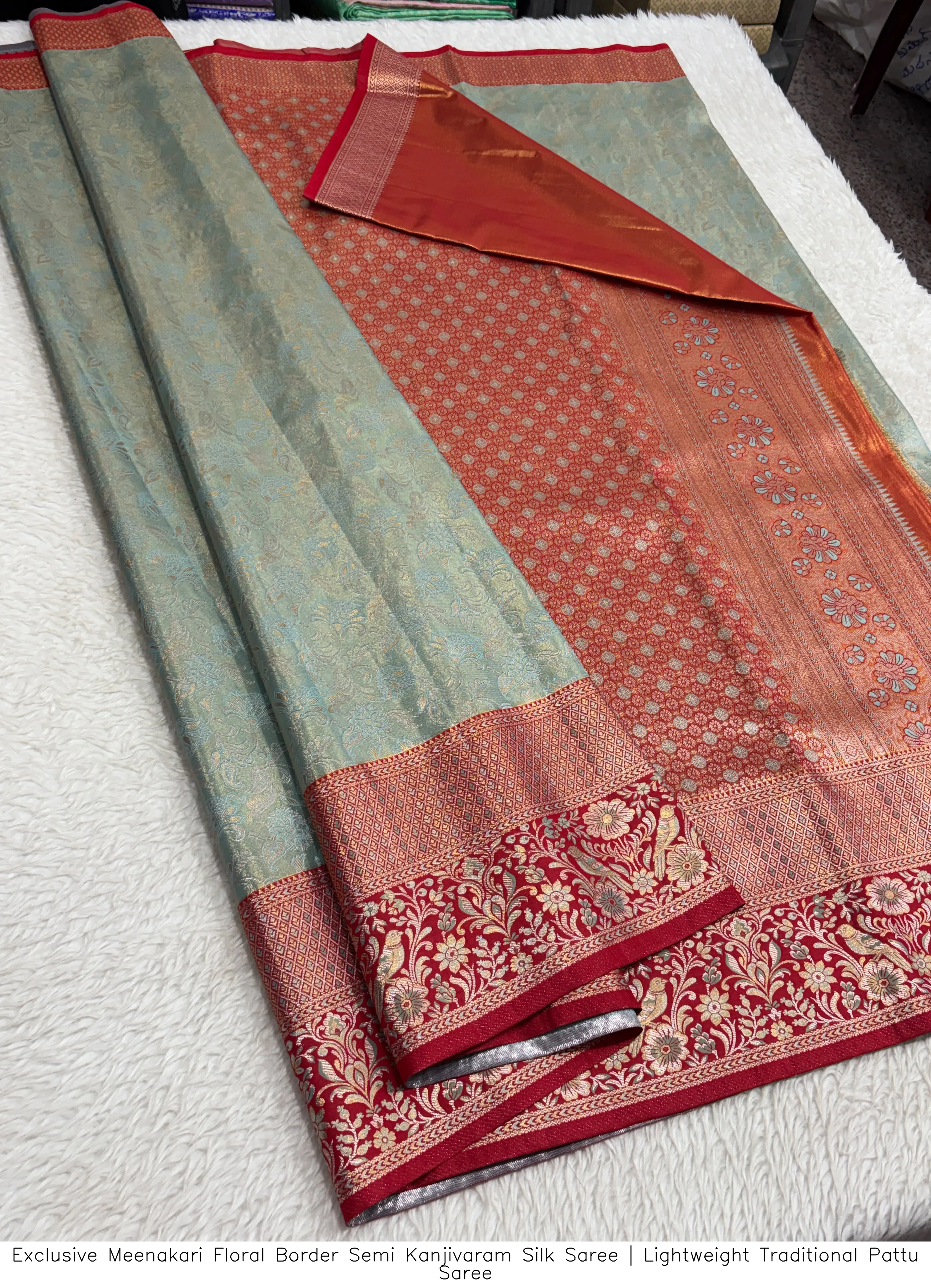 Exclusive Meenakari Floral Border Semi Kanjivaram Silk Saree | Lightweight Traditional Pattu Saree 9