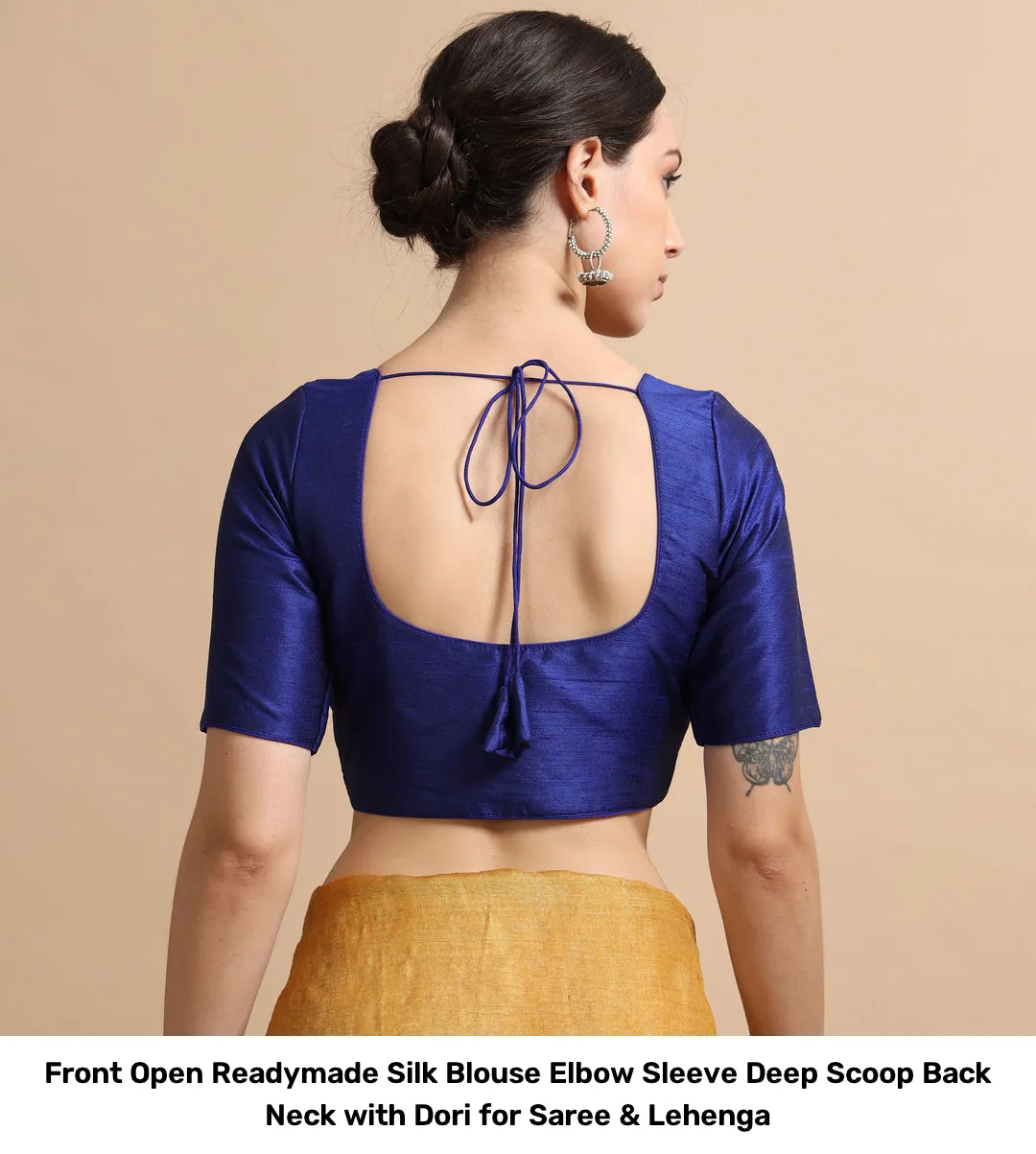 Front Open Readymade Silk Blouse – Elbow Sleeve Deep Scoop Back Neck with Dori for Saree & Lehenga 10