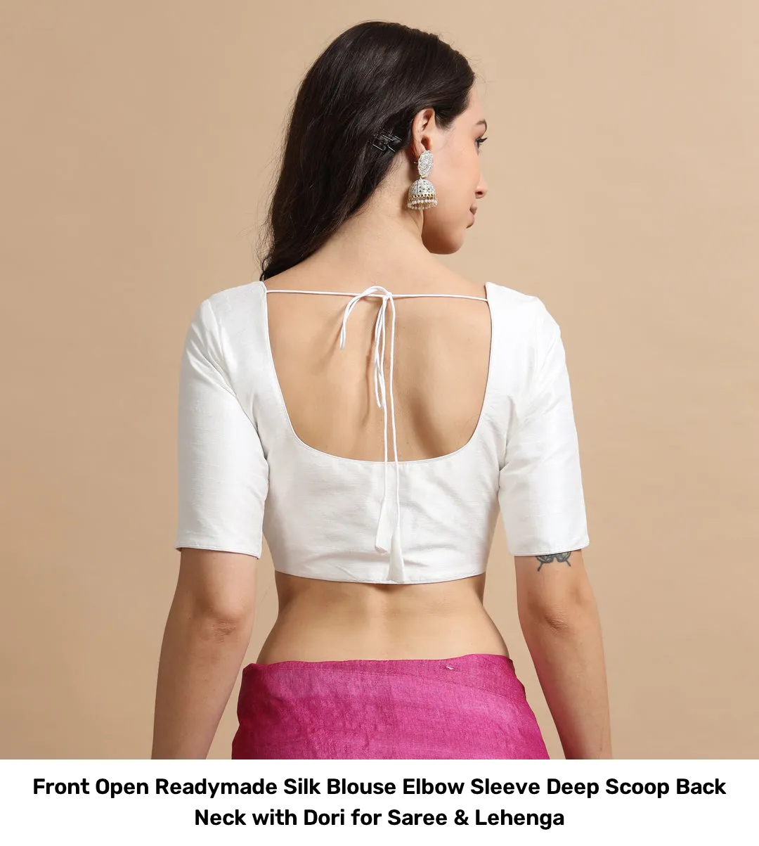 Front Open Readymade Silk Blouse – Elbow Sleeve Deep Scoop Back Neck with Dori for Saree & Lehenga 11