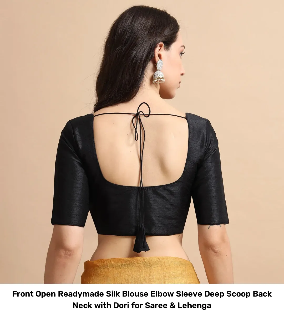 Front Open Readymade Silk Blouse – Elbow Sleeve Deep Scoop Back Neck with Dori for Saree & Lehenga 12
