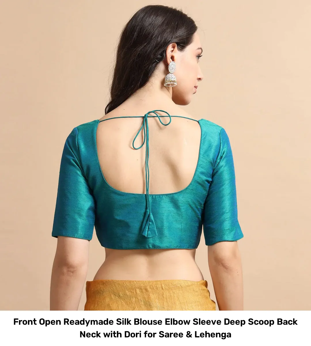 Front Open Readymade Silk Blouse – Elbow Sleeve Deep Scoop Back Neck with Dori for Saree & Lehenga 8