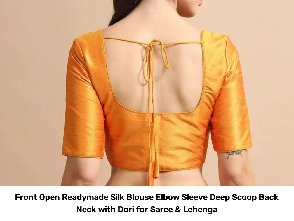 Front Open Readymade Silk Blouse – Elbow Sleeve Deep Scoop Back Neck with Dori for Saree & Lehenga 9