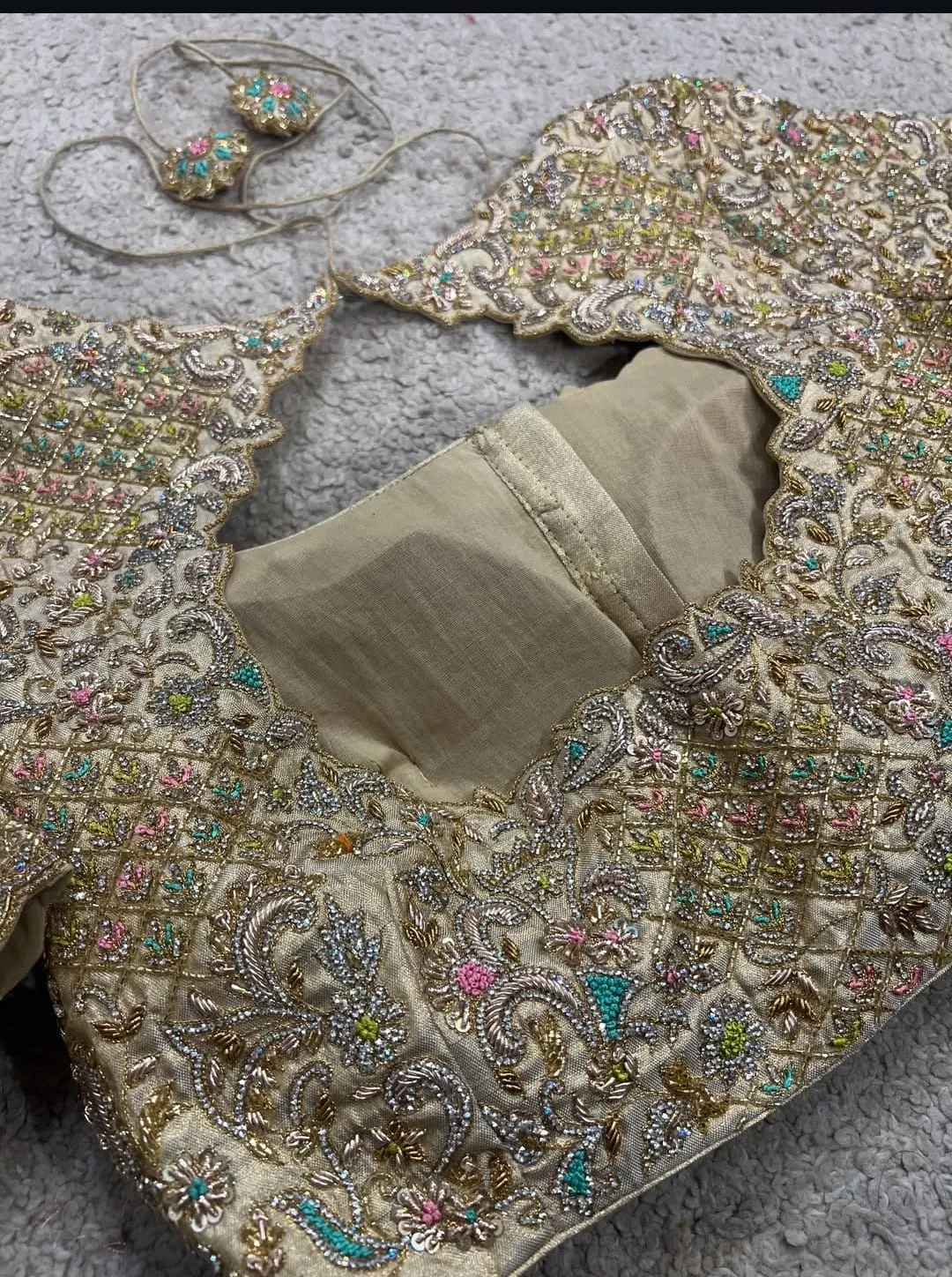 Gold Heavy Work Bridal Blouse Piece – Hand Embroidery Zardosi & Sequins Blouse for Silk Saree