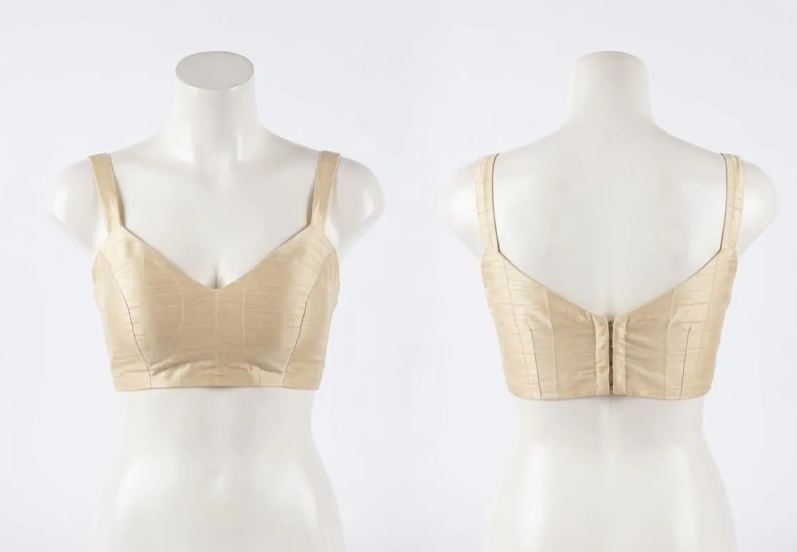 Gold Silk Corset Blouse with Thin Straps | Sweetheart Neckline Structured Bustier Blouse | Wedding Party Wear